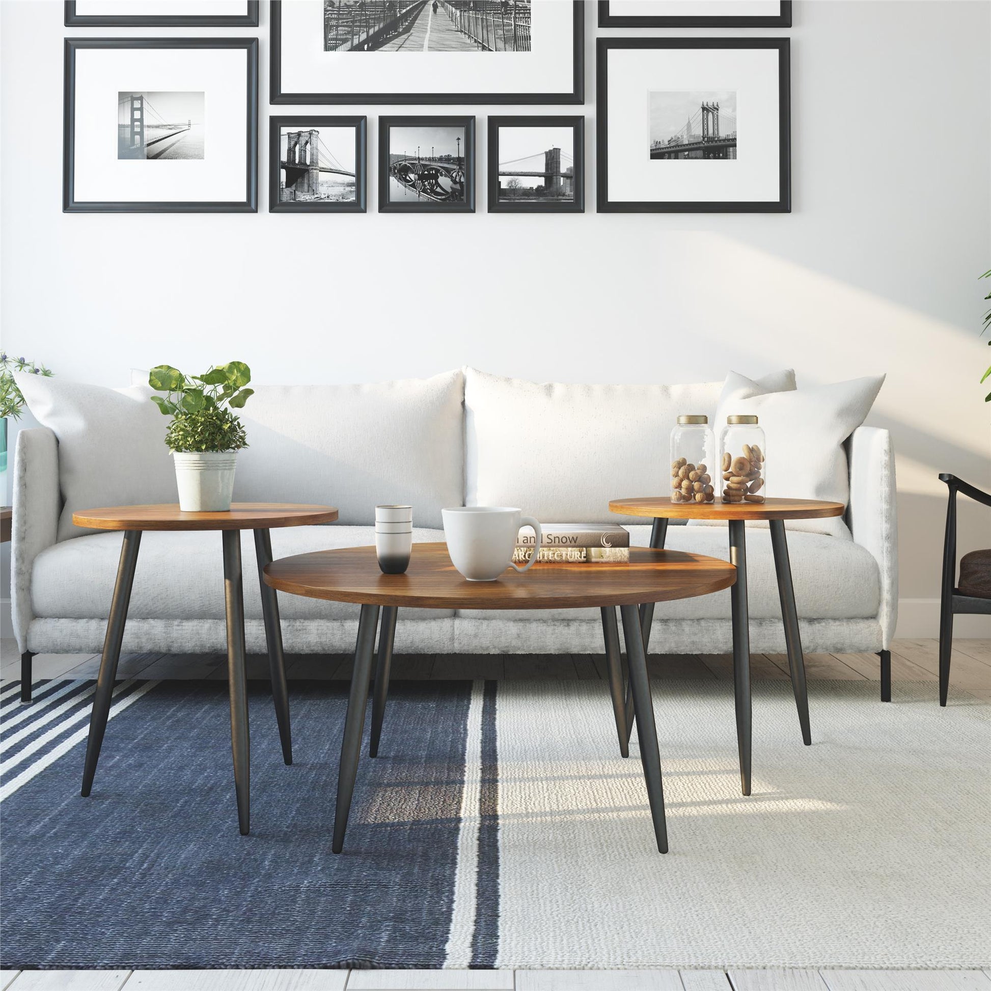 Morley 3 Piece Coffee Table and End Table Set - Walnut