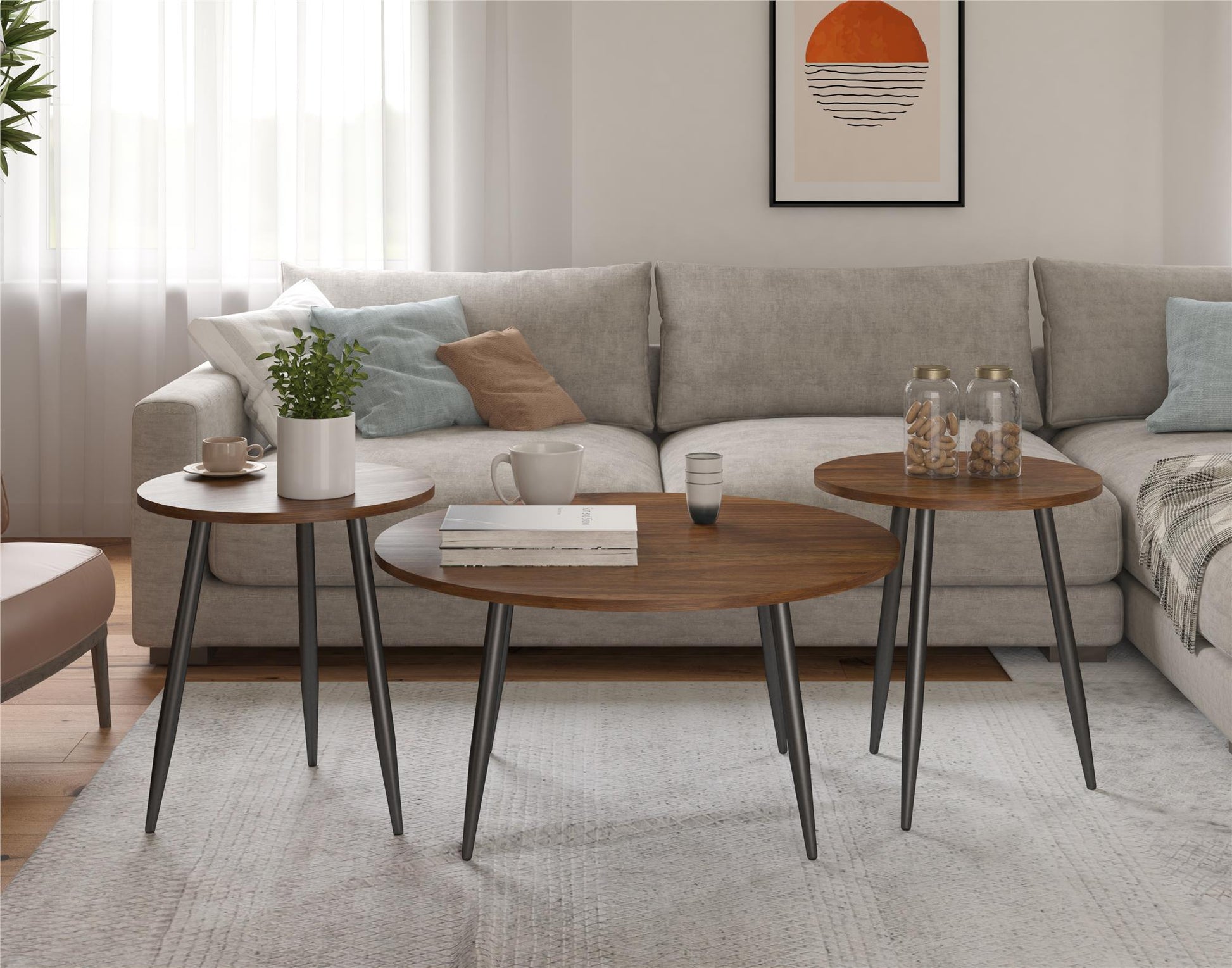 Morley 3 Piece Coffee Table and End Table Set - Walnut