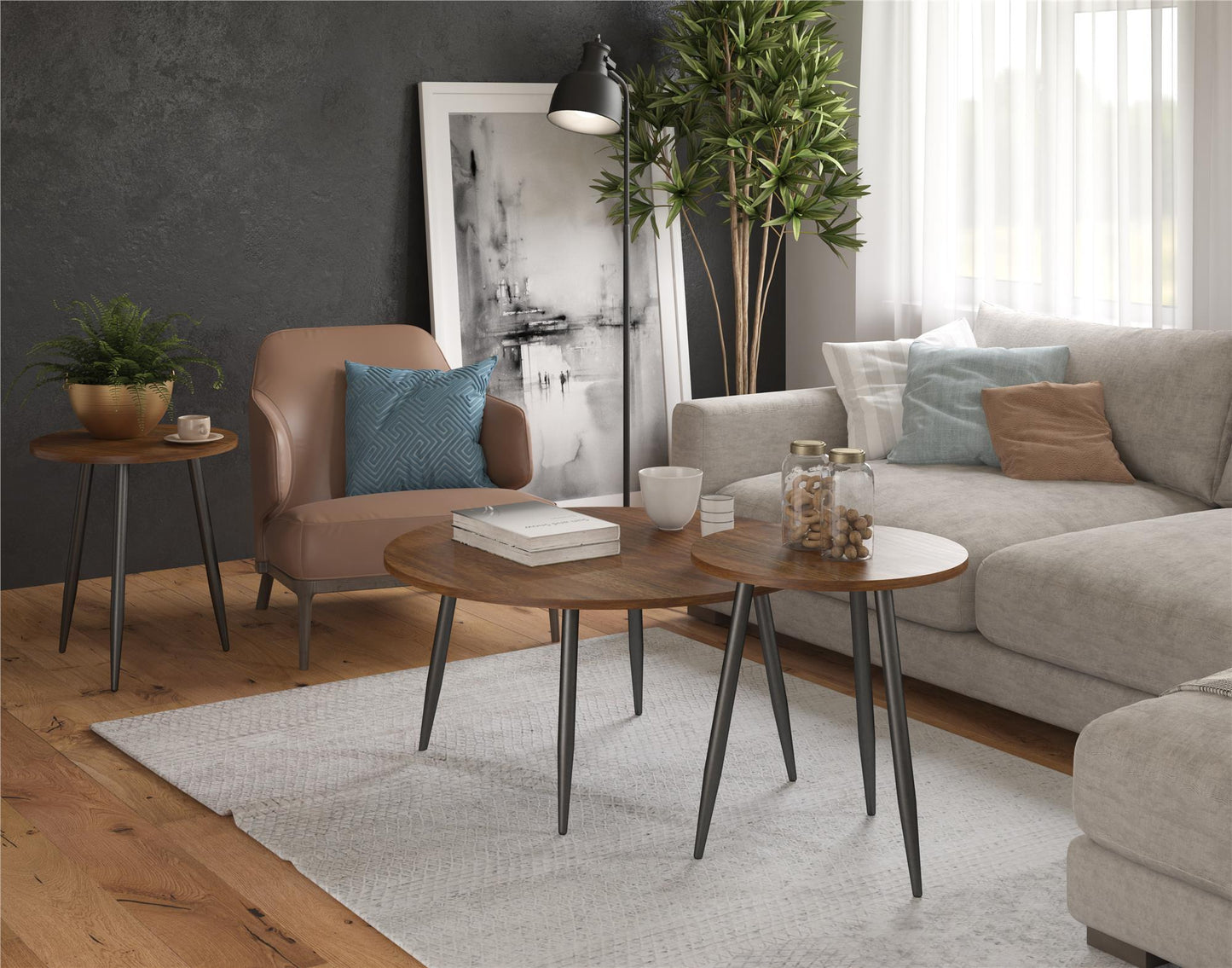 Morley 3 Piece Coffee Table and End Table Set - Walnut
