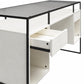 Camley Modern Desk with Fluted Glass Top, 2 Drawers and Storage, Plaster - Plaster