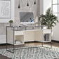 Camley Modern Desk with Fluted Glass Top, 2 Drawers and Storage, Plaster - Plaster