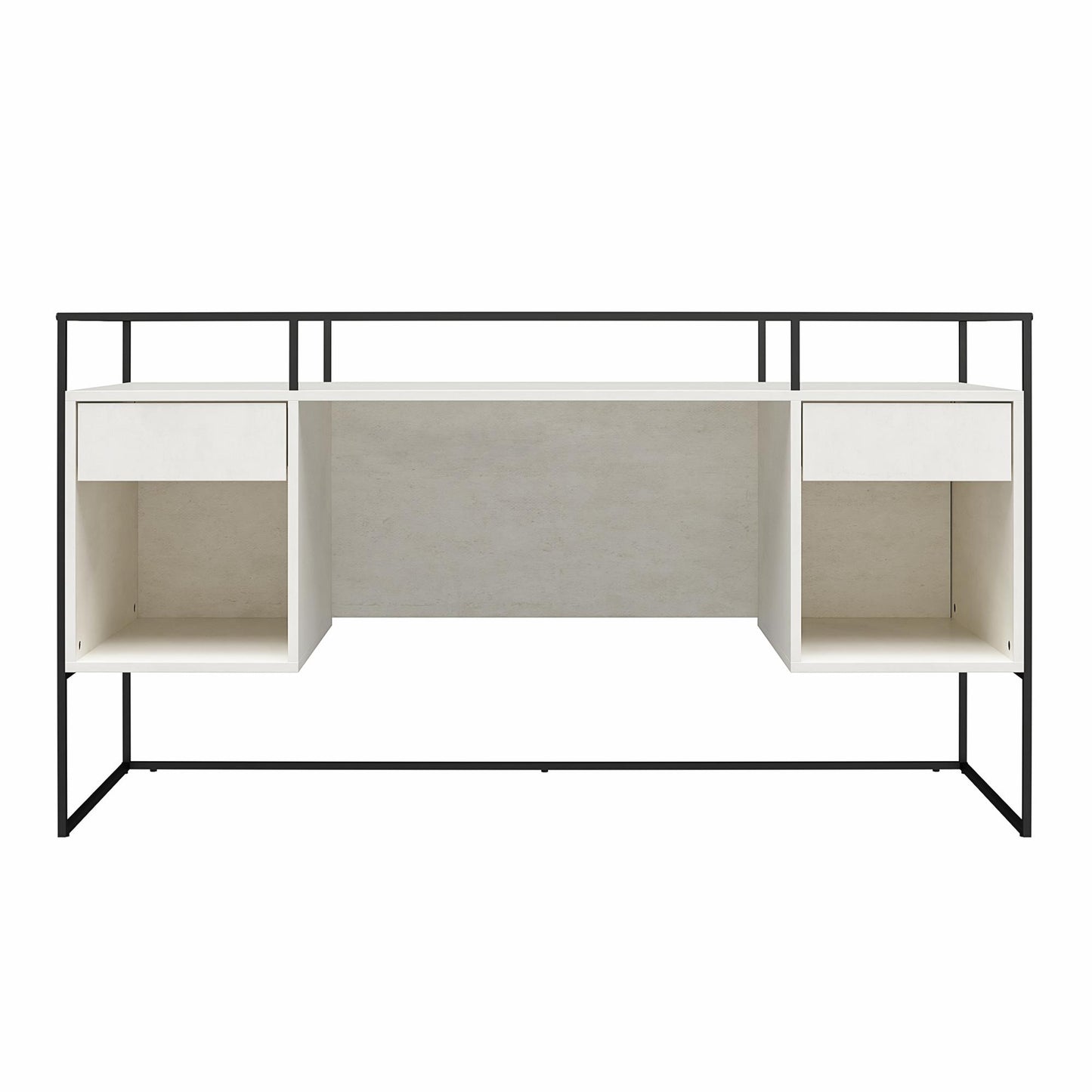 Camley Modern Desk with Fluted Glass Top, 2 Drawers and Storage, Plaster - Plaster