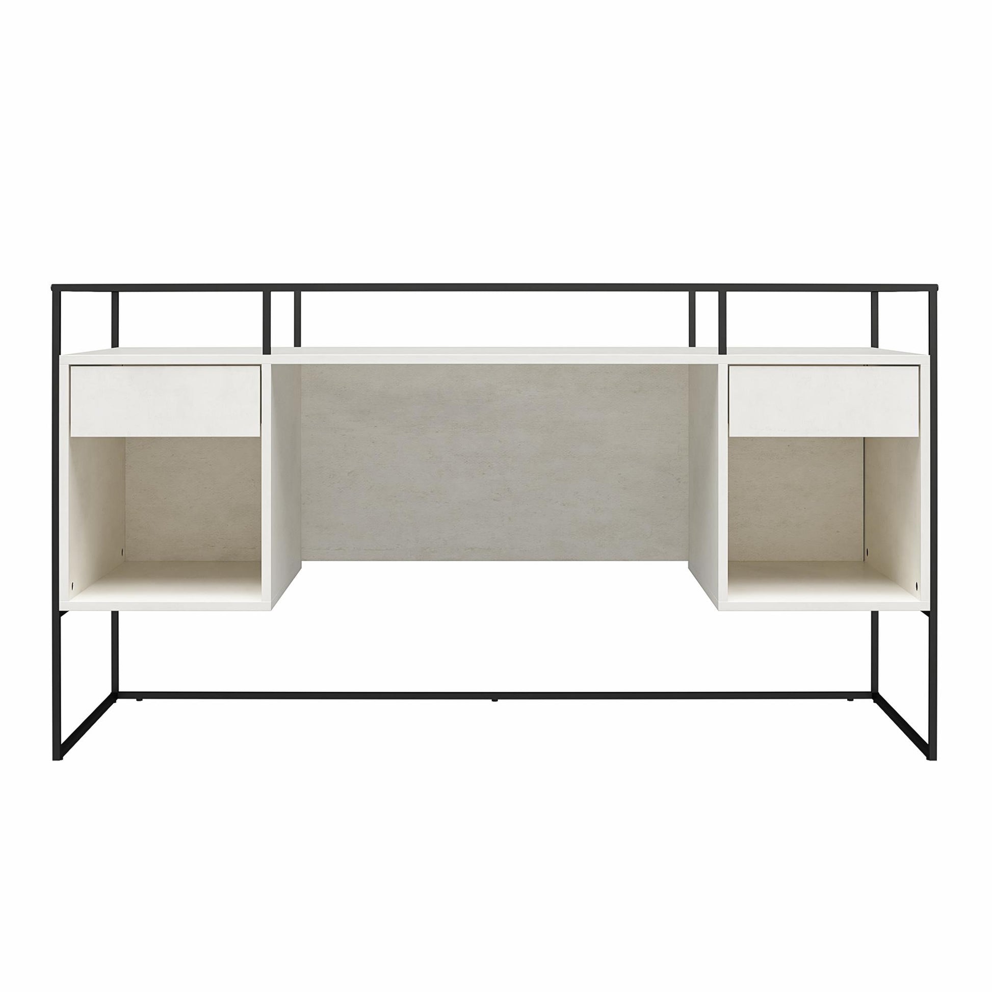 Camley Modern Desk with Fluted Glass Top, 2 Drawers and Storage, Plaster - Plaster