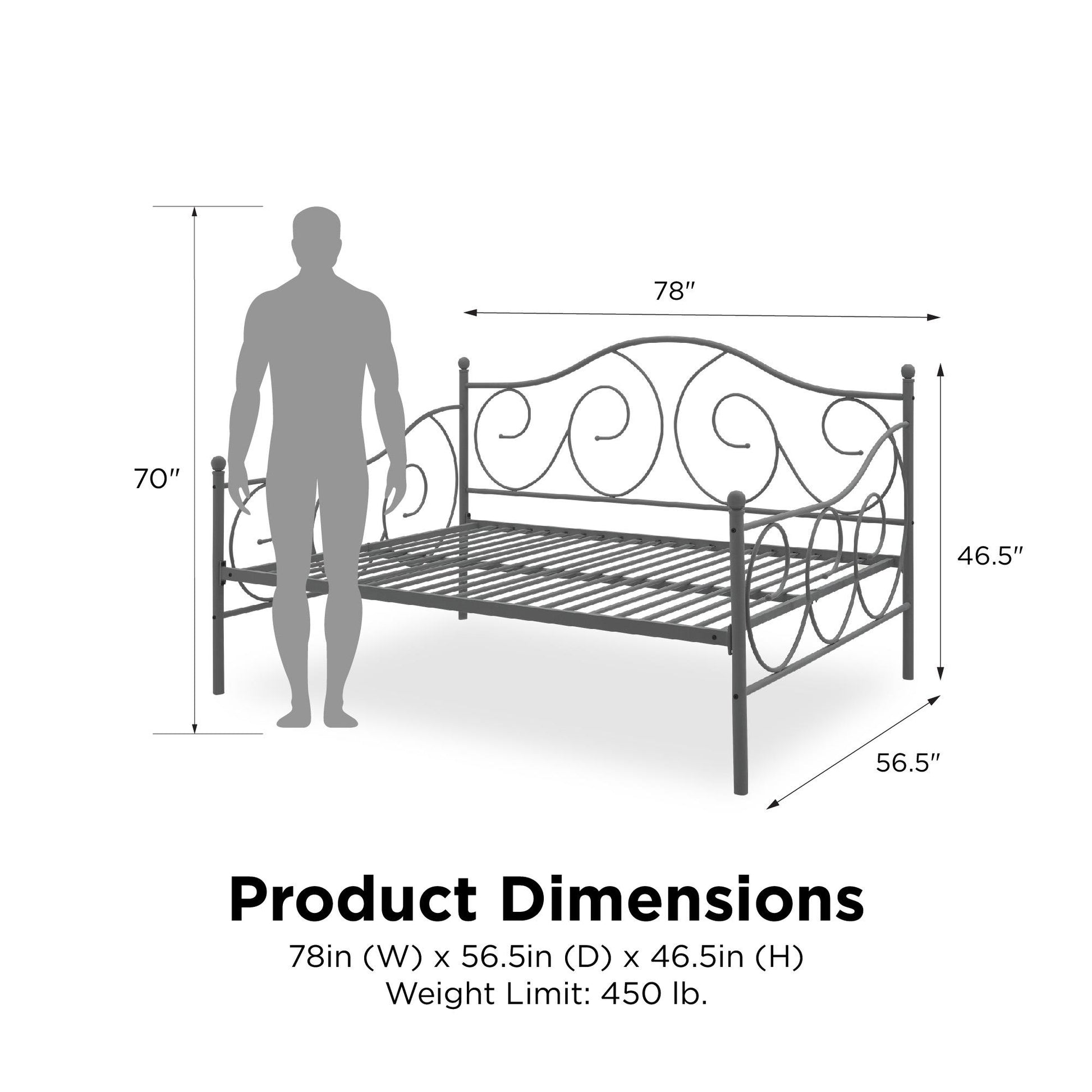 Victoria Metal Daybed with 15 Inch Clearance for Storage - Pewter - Full