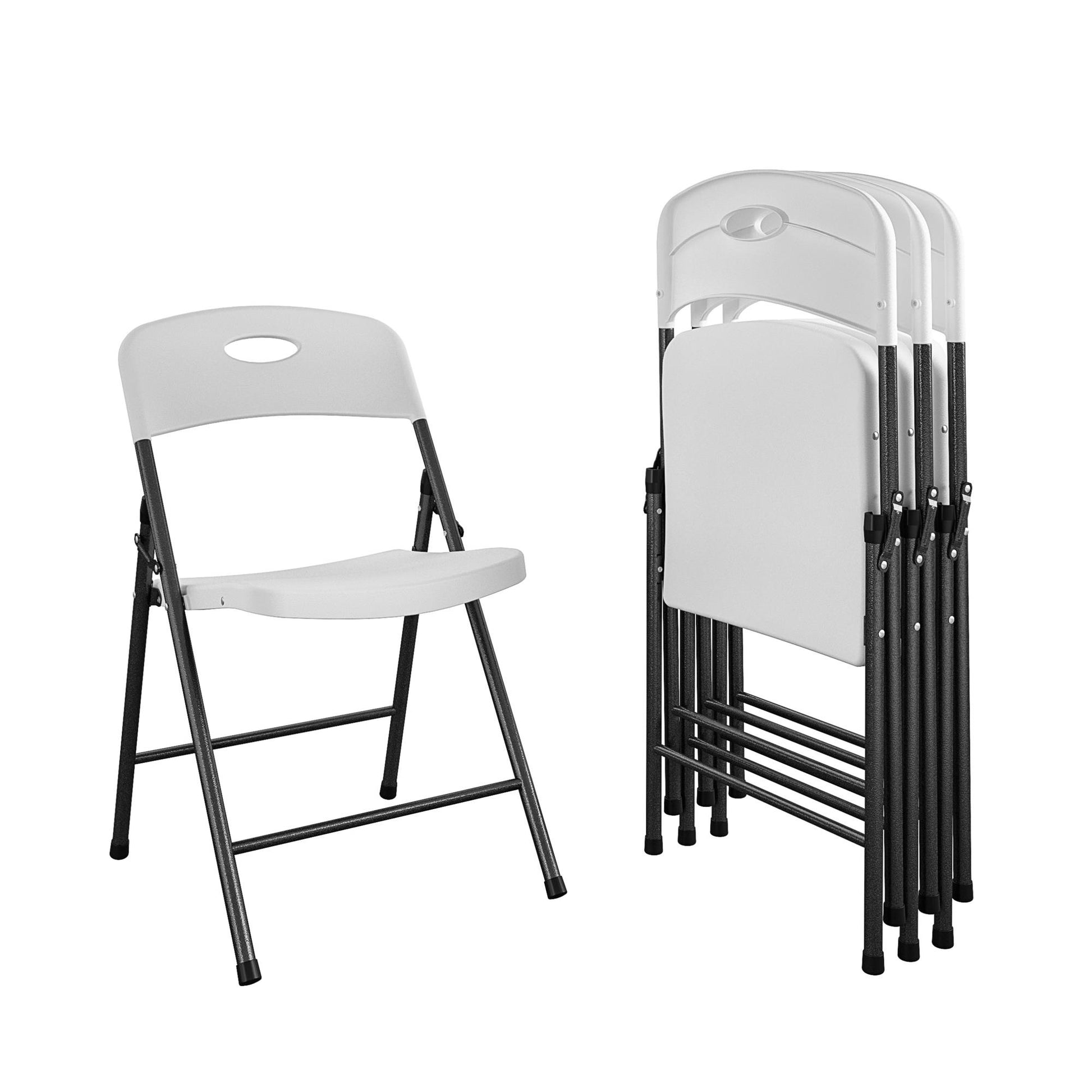 COSCO Solid Resin Plastic Folding Chair, Indoor/Outdoor, Double Braced, Black, 4-Pack - Black - 4-Pack