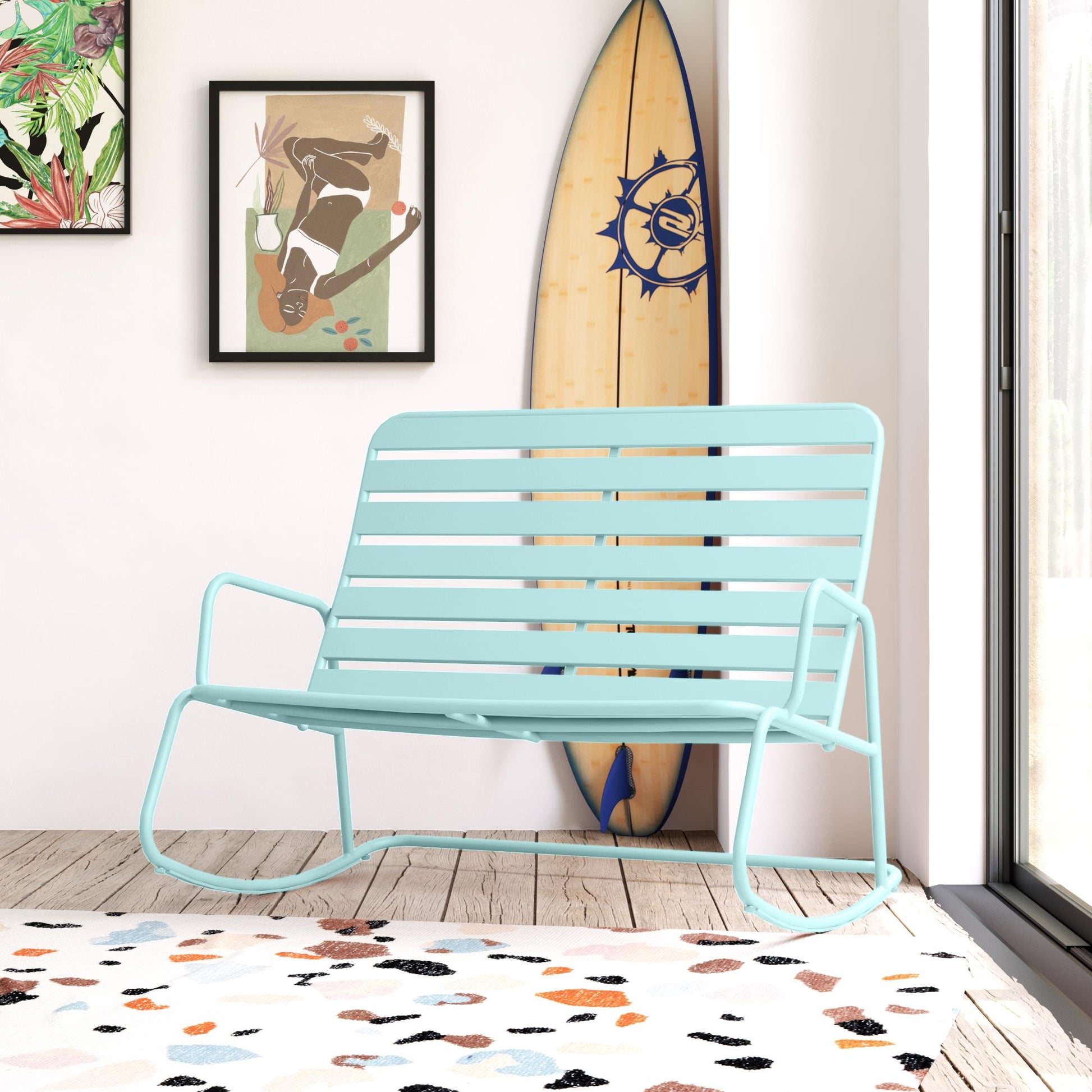 Poolside Gossip Roberta Outdoor/Indoor Rocker Loveseat - Aqua Haze - 1-Pack