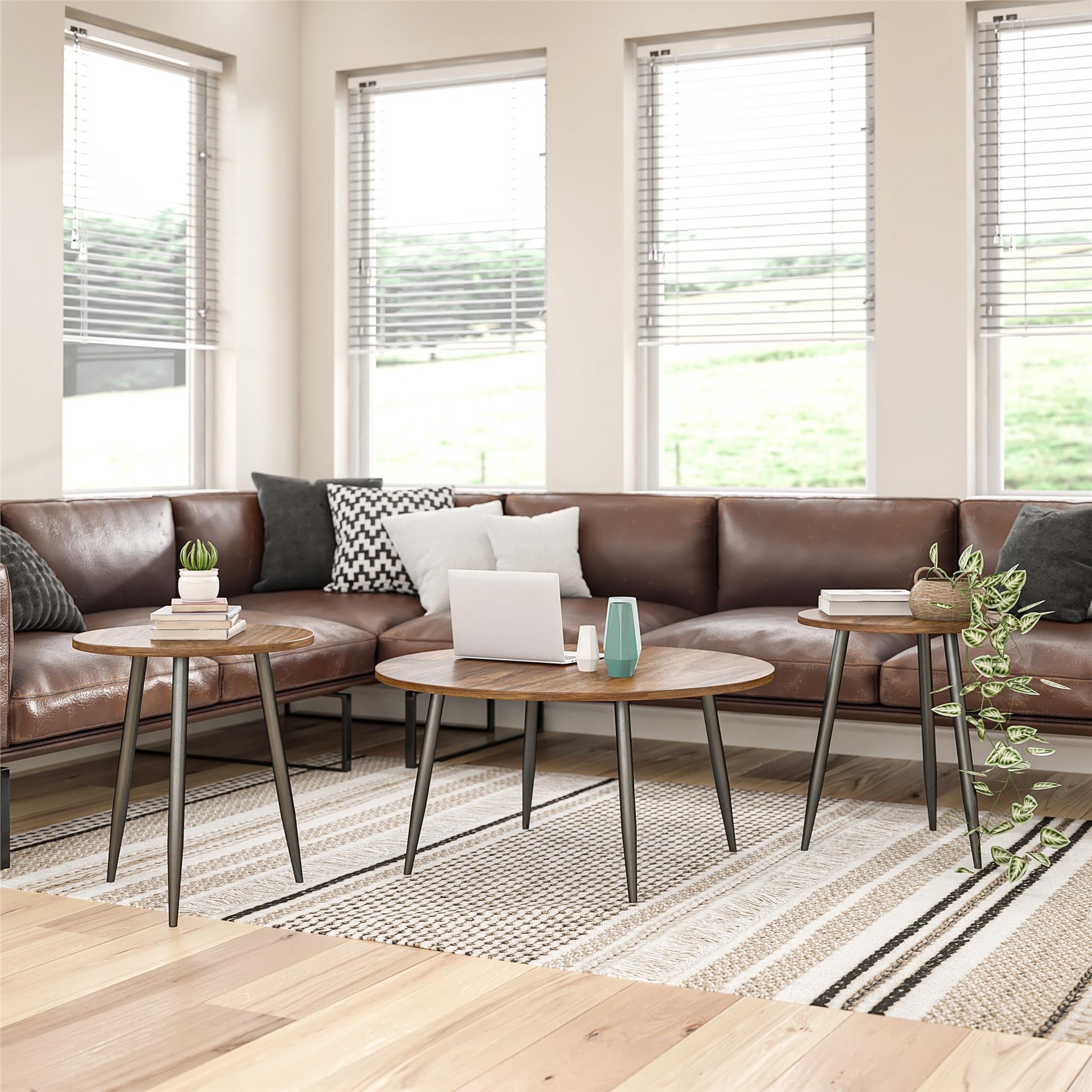 Morley 3 Piece Coffee Table and End Table Set - Walnut