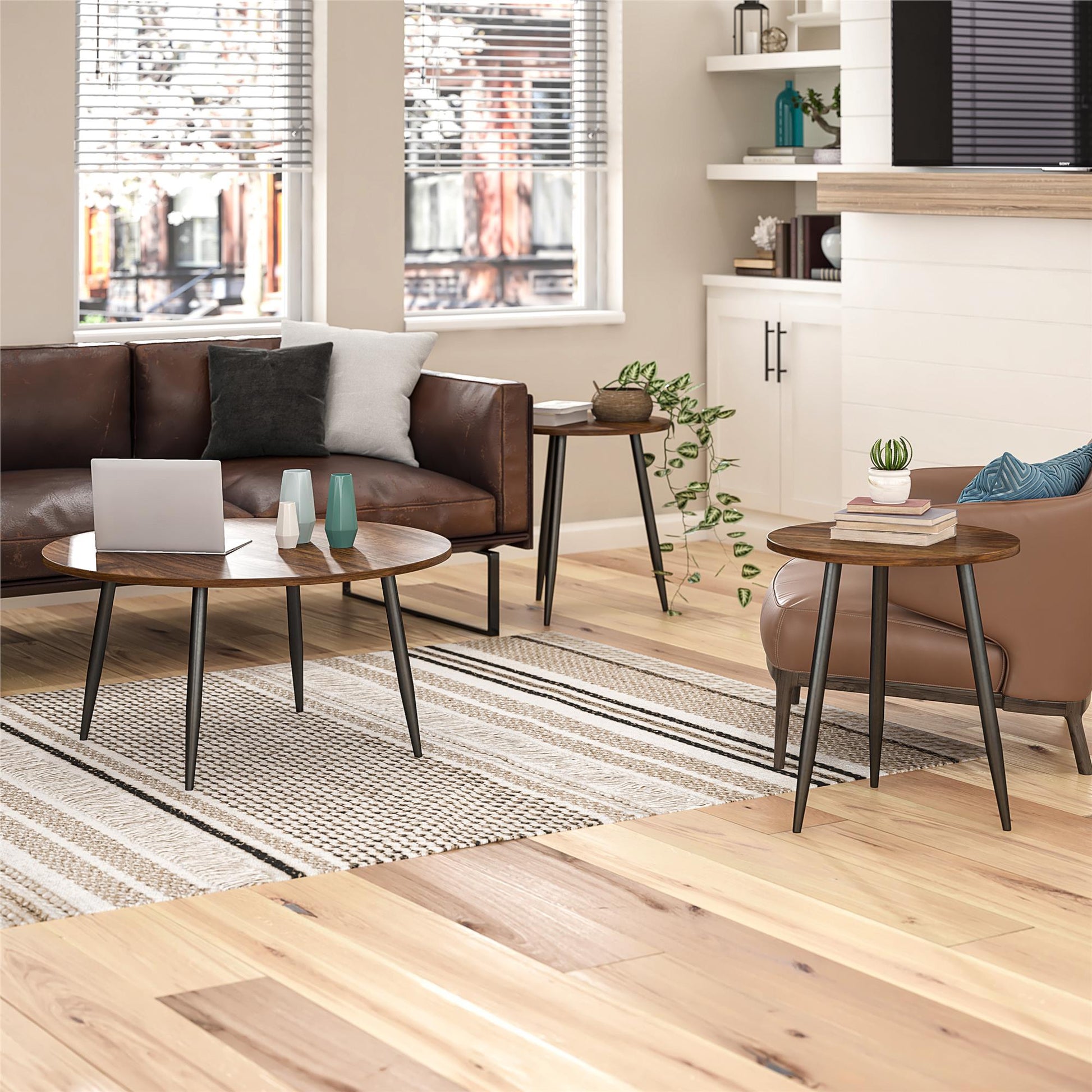 Morley 3 Piece Coffee Table and End Table Set - Walnut