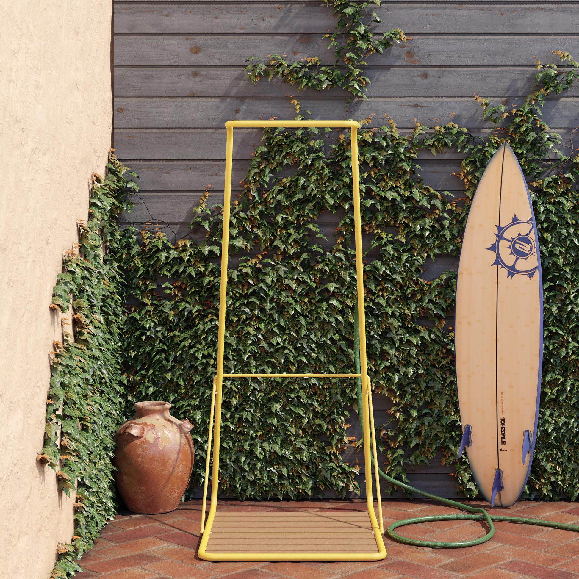 Poolside Gossip Collection Rainey Outdoor Shower with XL Base and Waterfall Bar - Yellow - 1-Pack