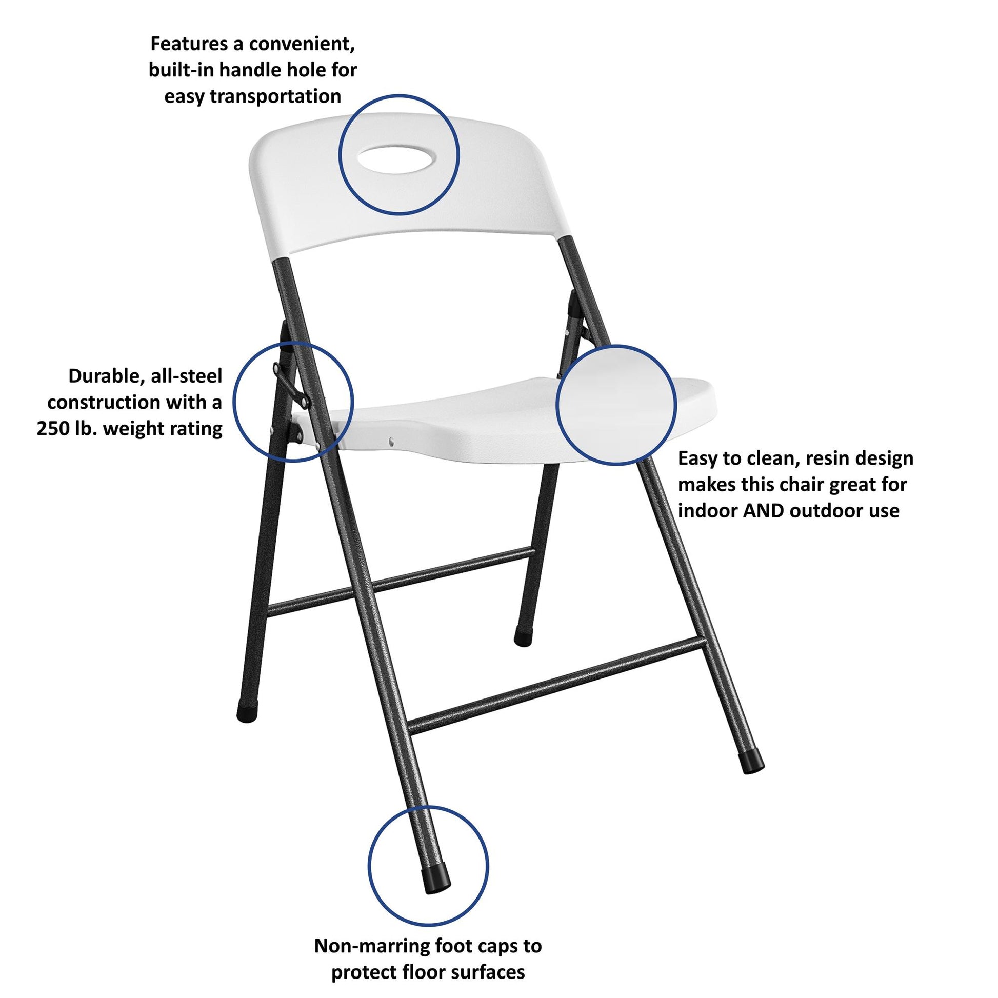 COSCO Solid Resin Plastic Folding Chair, Indoor/Outdoor, Double Braced, White, 4-Pack - White - 4-Pack