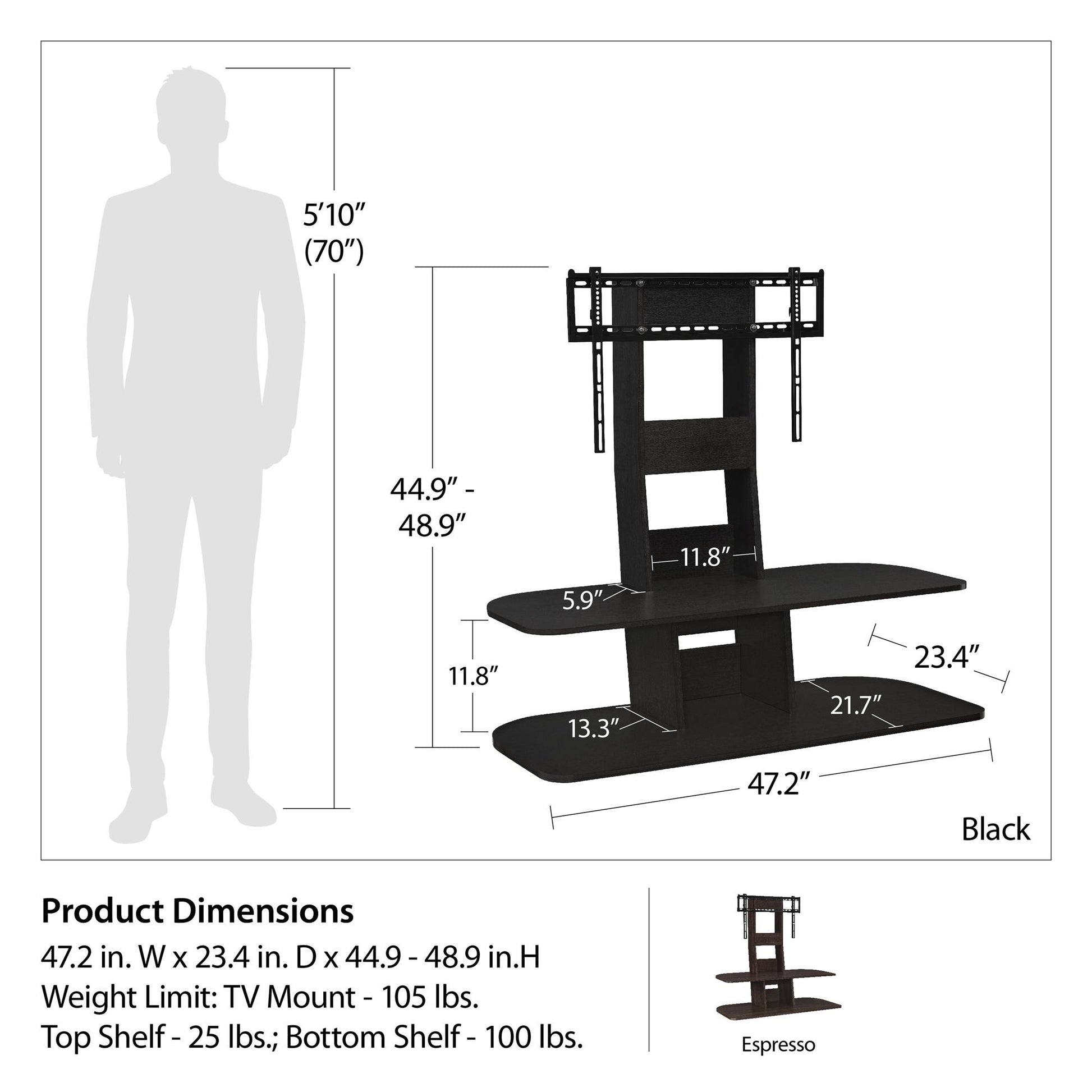 Galaxy Modern TV Stand with Mount for TVs up to 65 Inch - Black