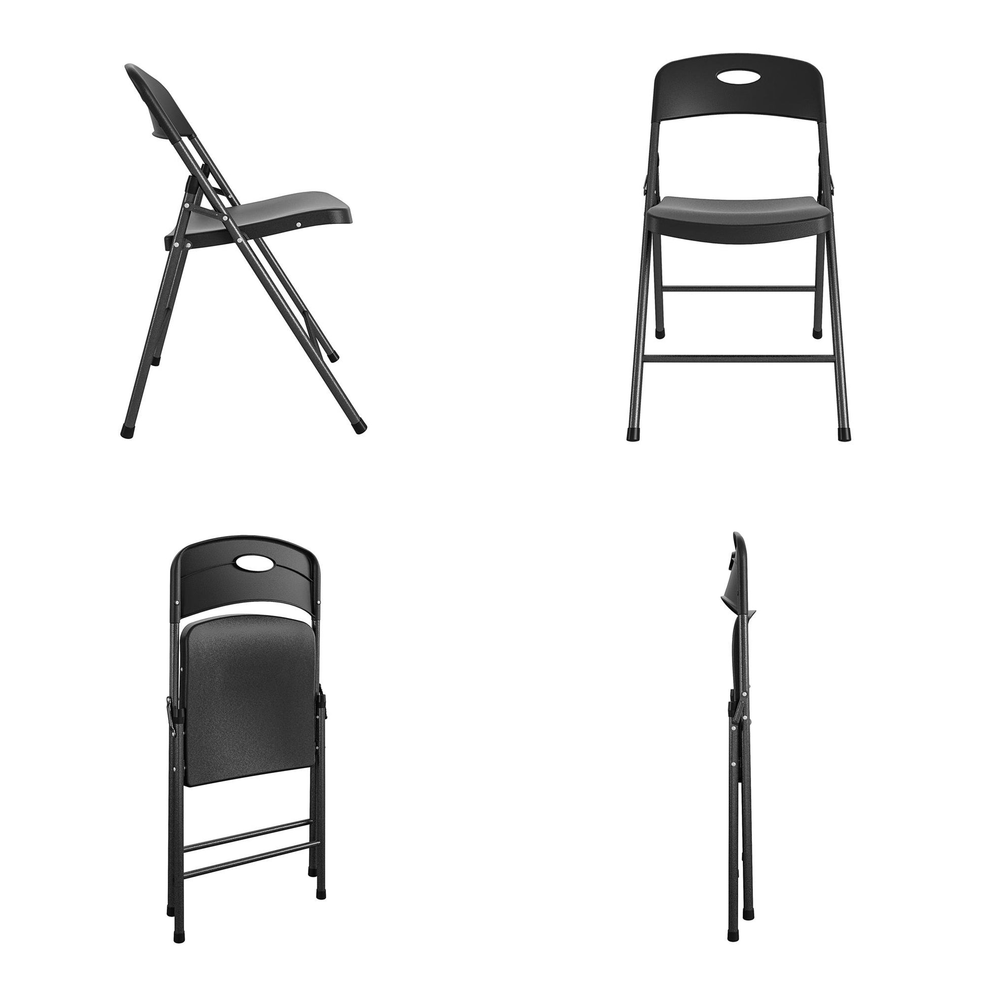COSCO Solid Resin Plastic Folding Chair, Indoor/Outdoor, Double Braced, Black, 4-Pack - Black - 4-Pack