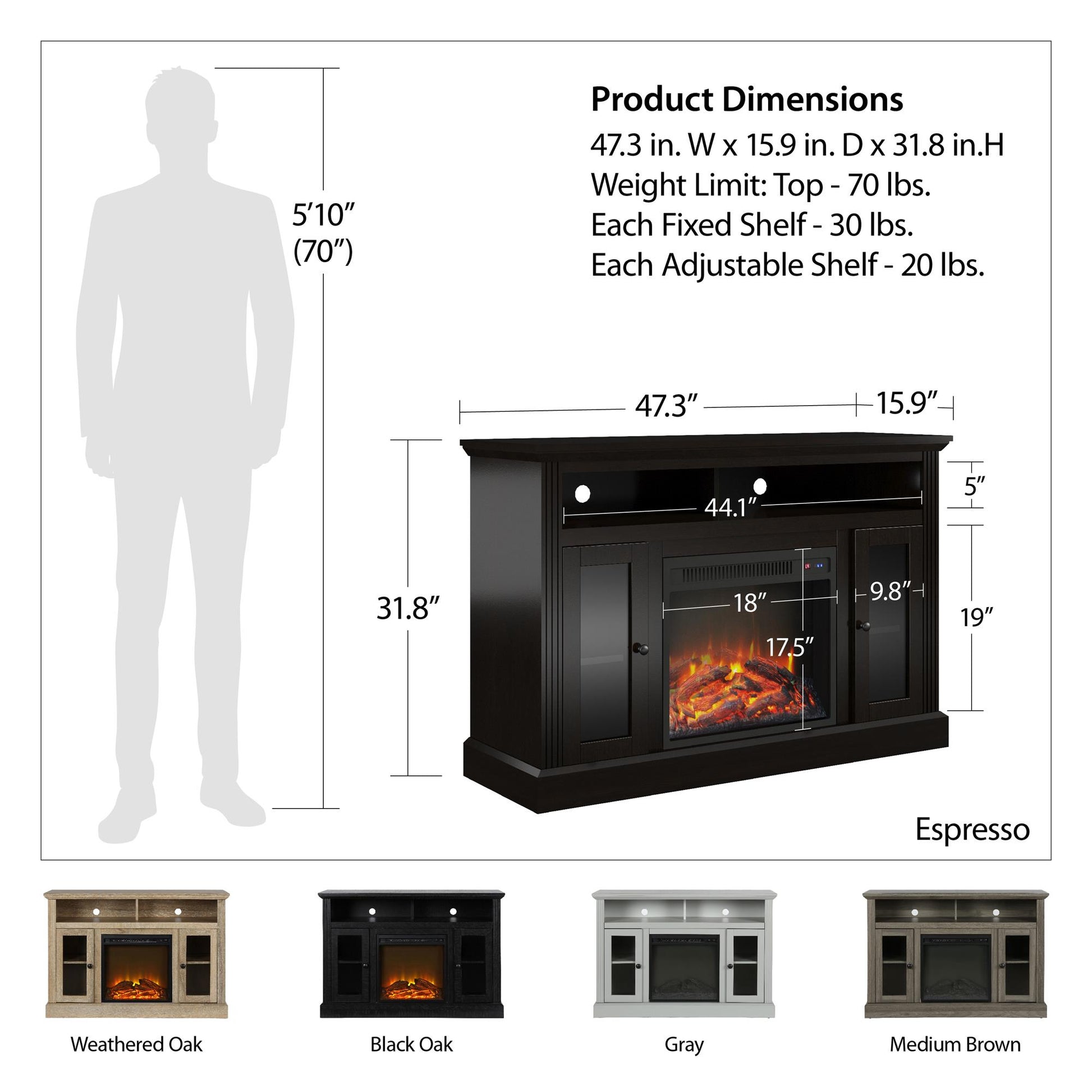 Chicago Electric Fireplace TV Console for TVs up to 50 Inch - Black Oak