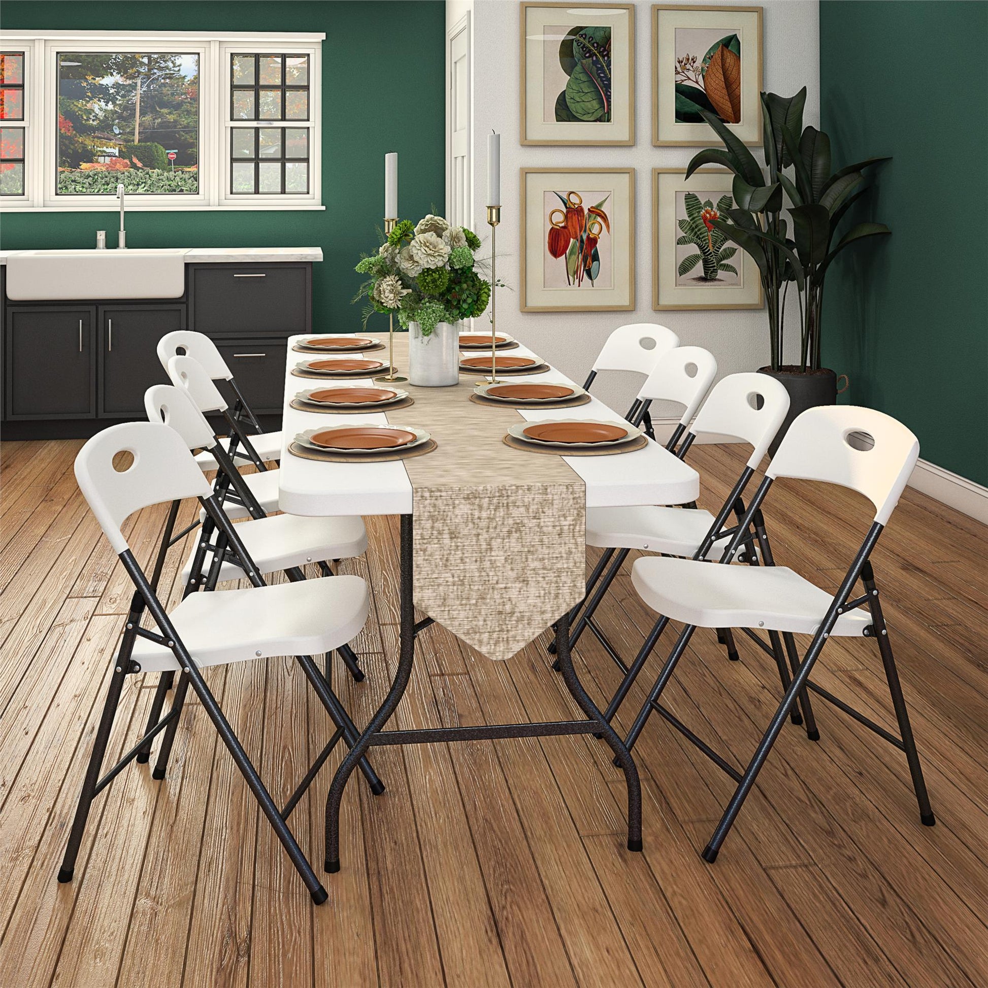 COSCO Solid Resin Plastic Folding Chair, Indoor/Outdoor, Double Braced, White, 4-Pack - White - 4-Pack