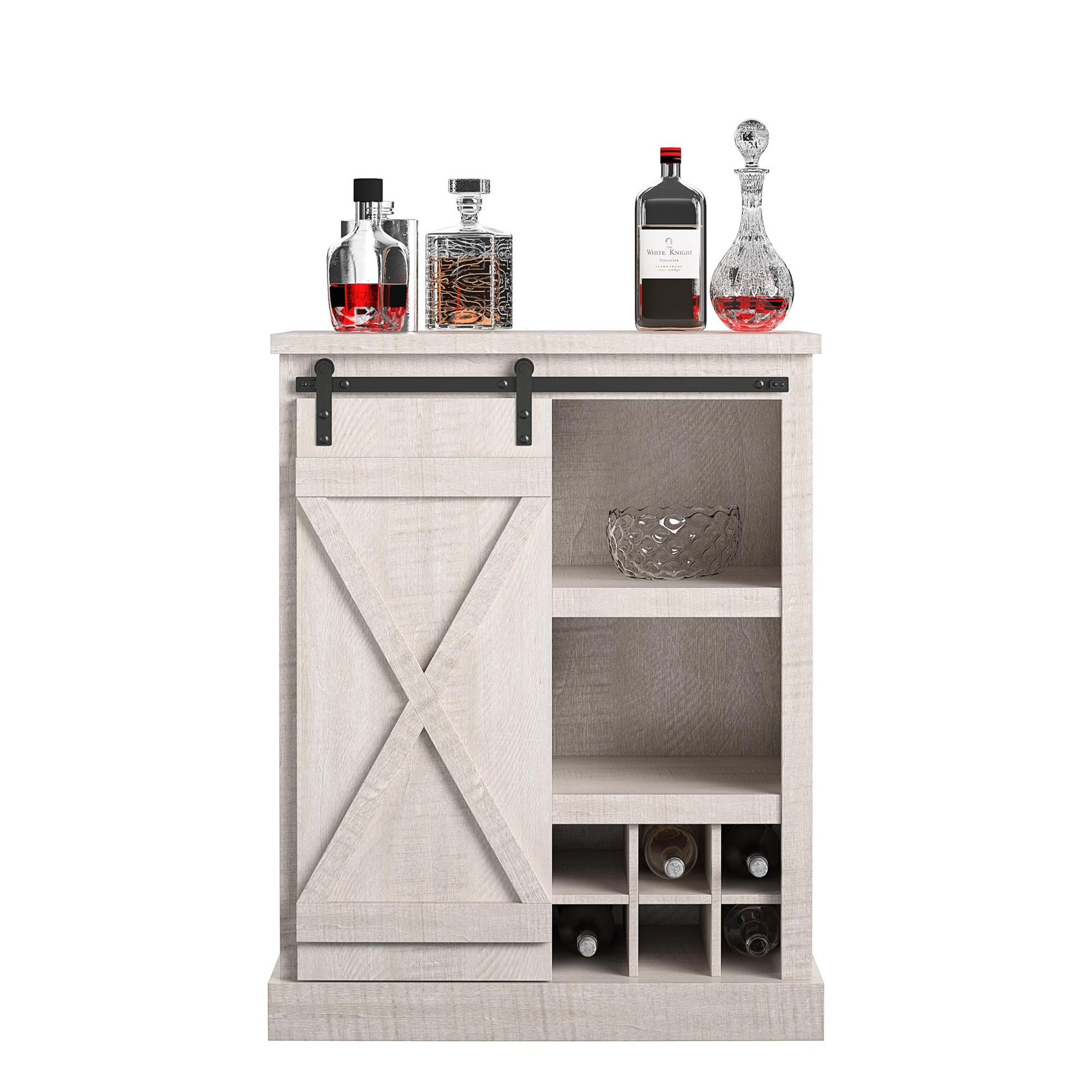 Harden Rustic Bar Cabinet with 4 Shelves and 12 Bottle Cubbies - Rustic White