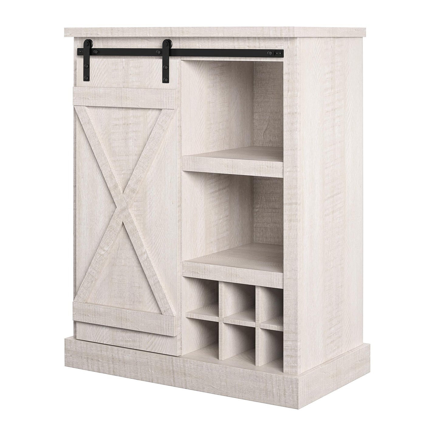 Harden Rustic Bar Cabinet with 4 Shelves and 12 Bottle Cubbies - Rustic White