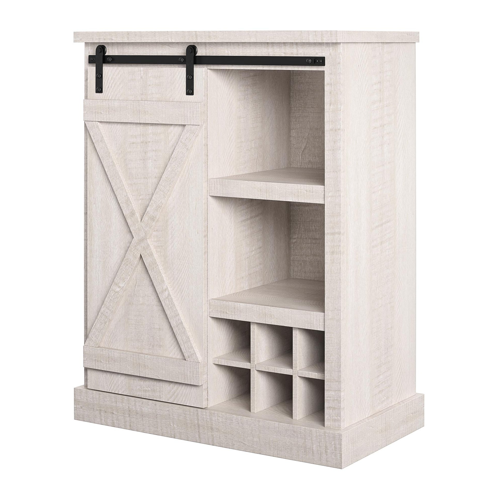 Harden Rustic Bar Cabinet with 4 Shelves and 12 Bottle Cubbies - Rustic White