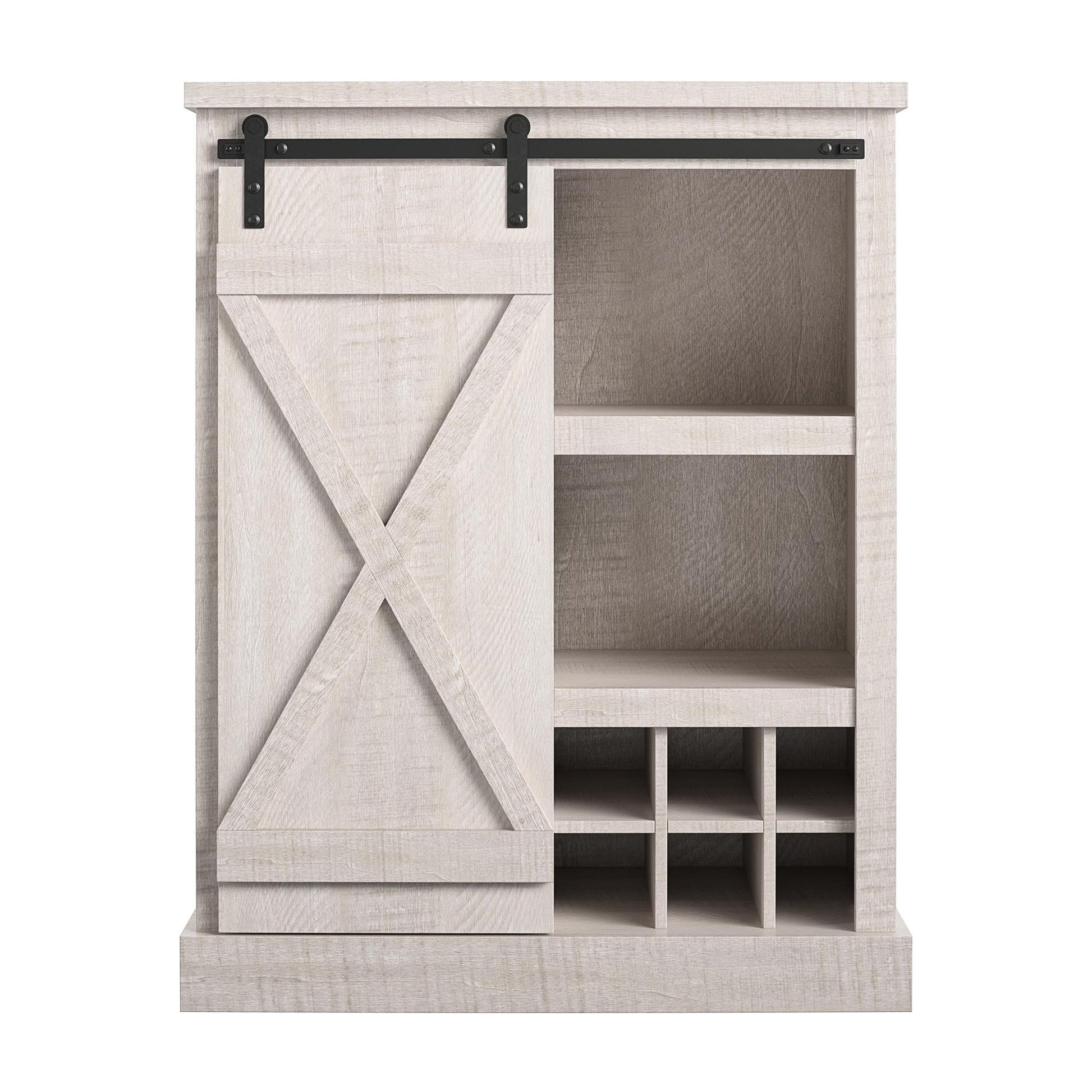 Harden Rustic Bar Cabinet with 4 Shelves and 12 Bottle Cubbies - Rustic White