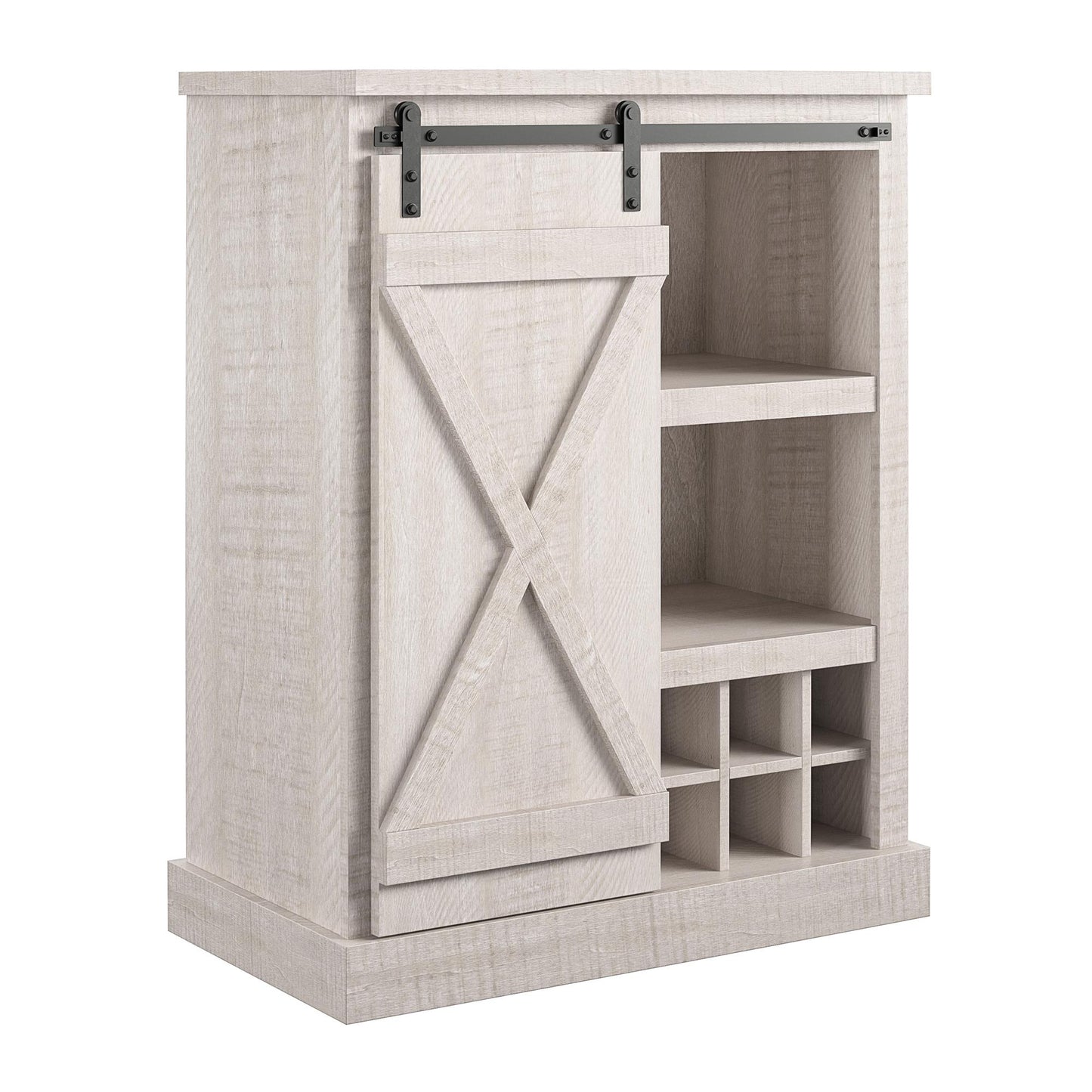 Harden Rustic Bar Cabinet with 4 Shelves and 12 Bottle Cubbies - Rustic White
