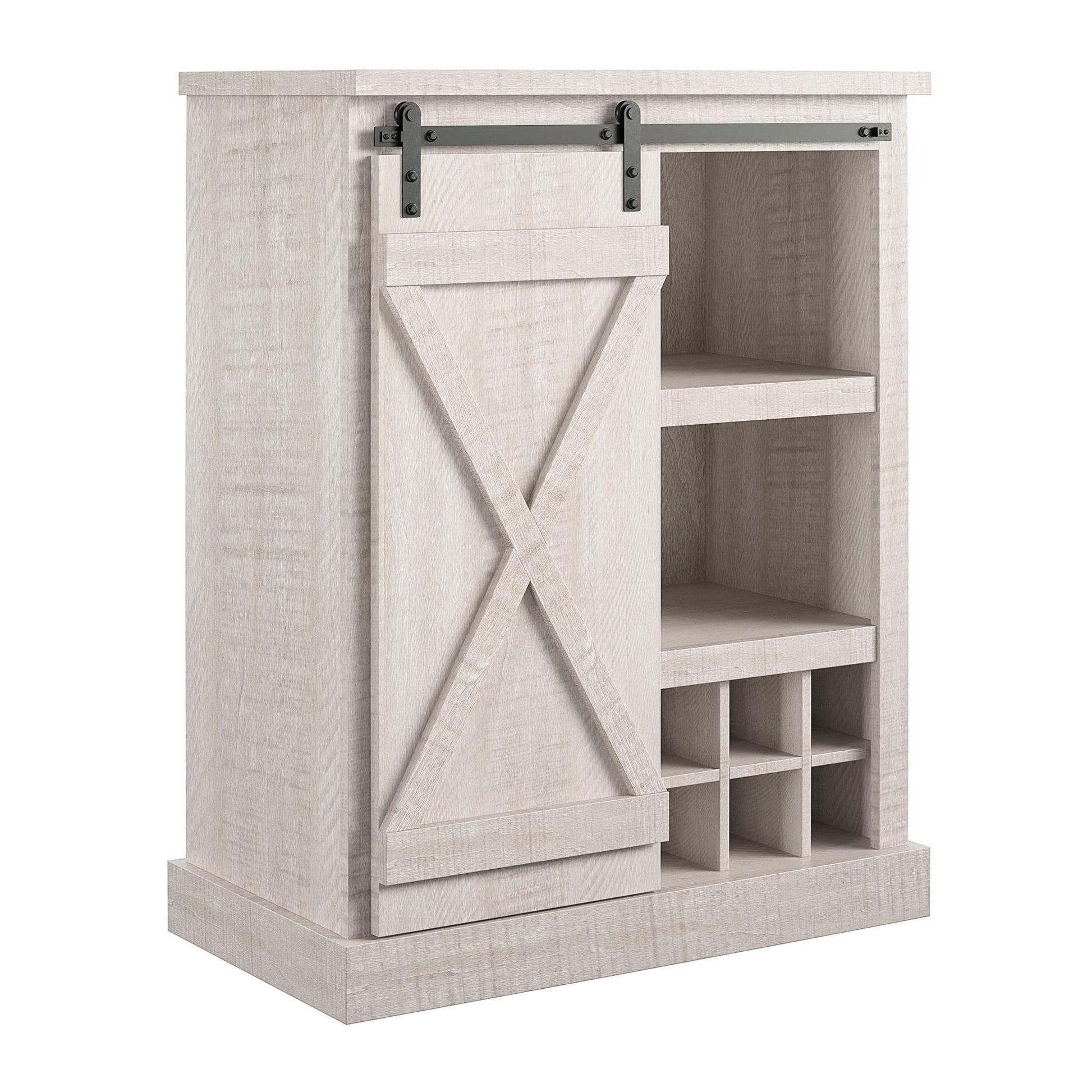 Harden Rustic Bar Cabinet with 4 Shelves and 12 Bottle Cubbies - Rustic White