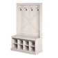 Harden Rustic Entryway Bench with Hall Tree, Shoe Cubbies and Metal Hooks - Rustic White