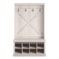 Harden Rustic Entryway Bench with Hall Tree, Shoe Cubbies and Metal Hooks - Rustic White