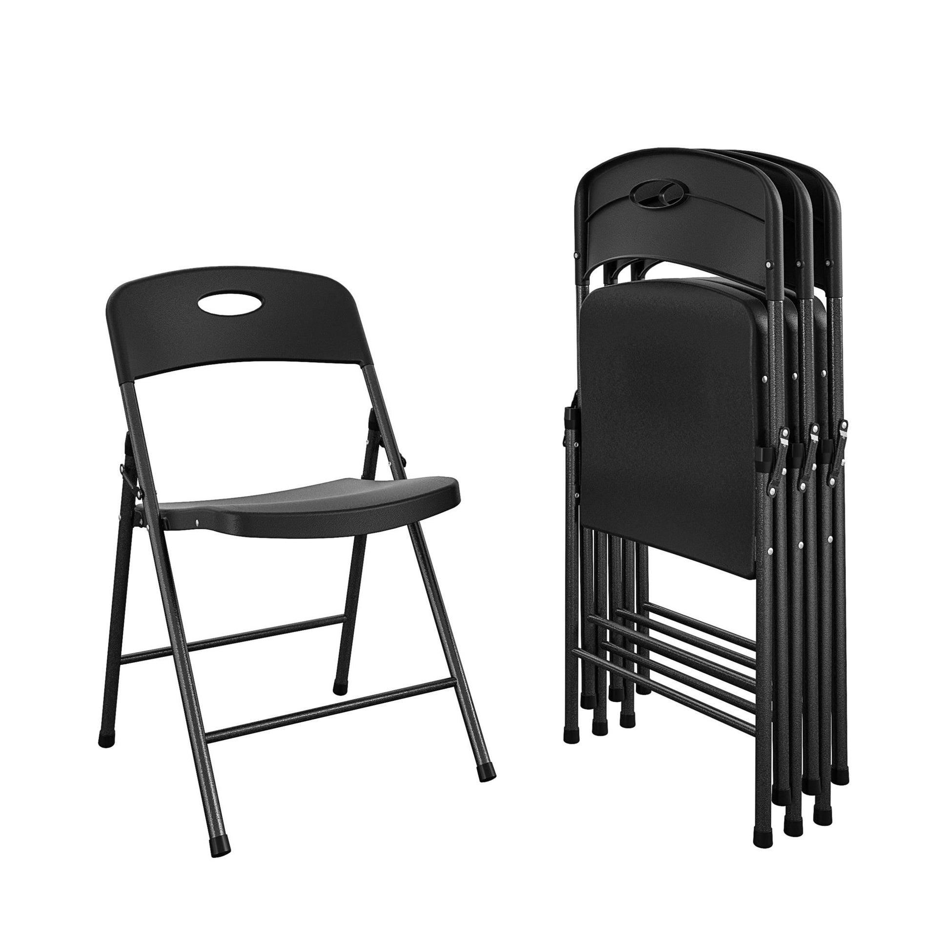 COSCO Solid Resin Plastic Folding Chair, Indoor/Outdoor, Double Braced, Black, 4-Pack - Black - 4-Pack