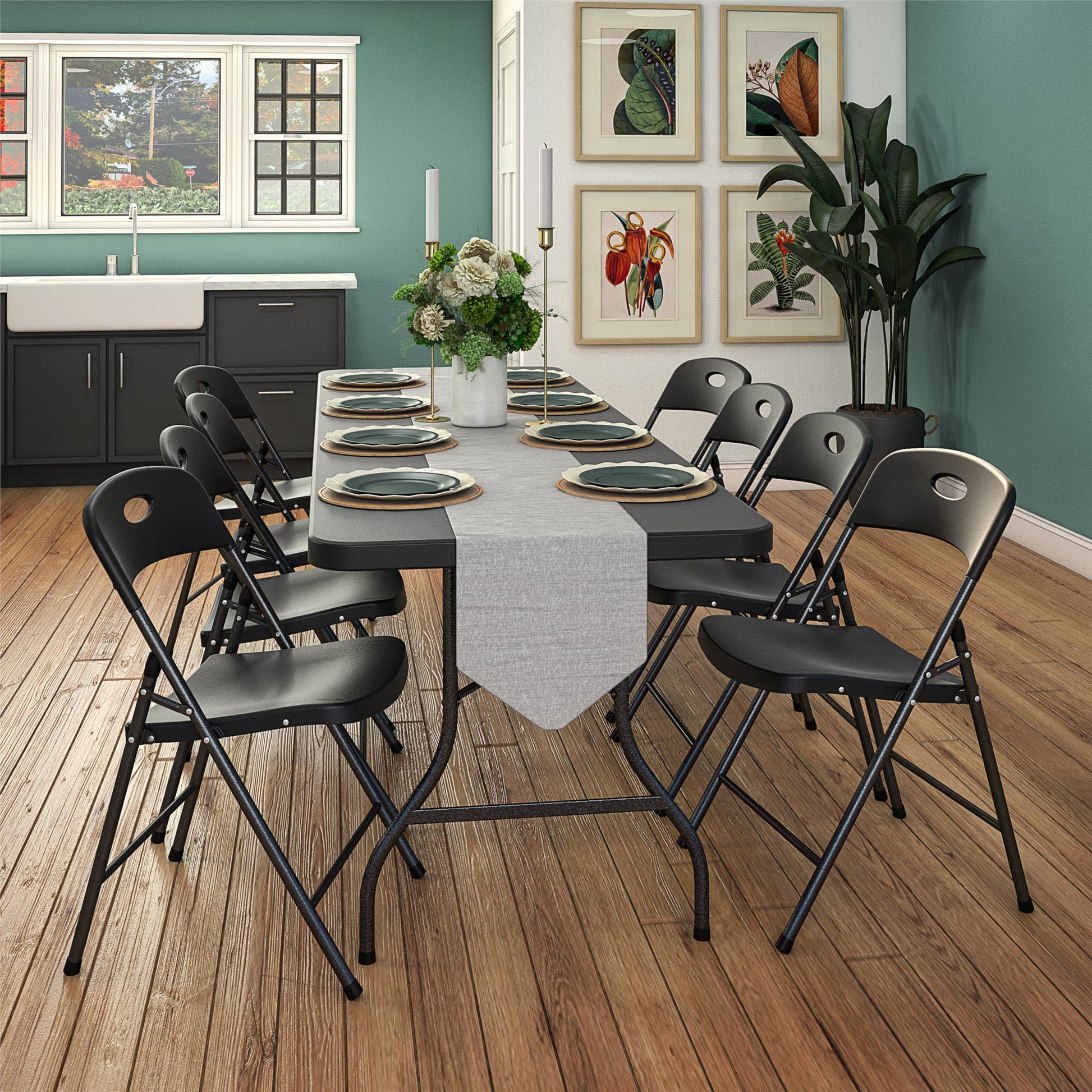 COSCO Solid Resin Plastic Folding Chair, Indoor/Outdoor, Double Braced, Black, 4-Pack - Black - 4-Pack