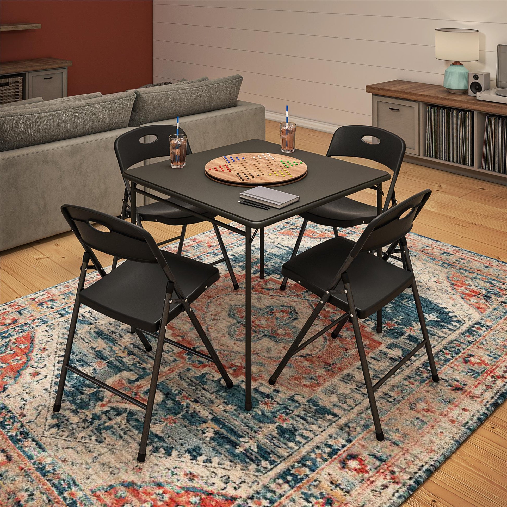 COSCO Solid Resin Plastic Folding Chair, Indoor/Outdoor, Double Braced, Black, 4-Pack - Black - 4-Pack