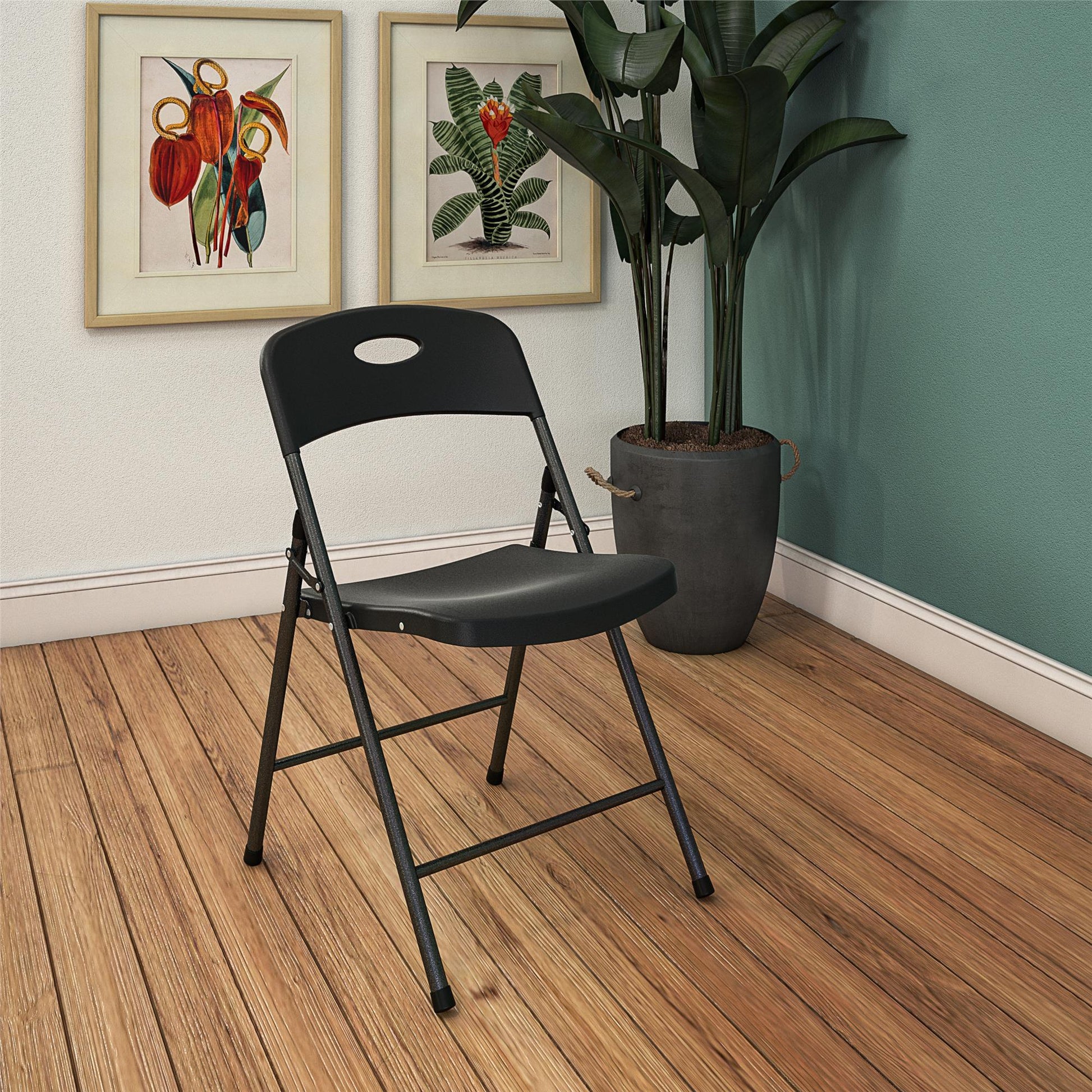 COSCO Solid Resin Plastic Folding Chair, Indoor/Outdoor, Double Braced, Black, 4-Pack - Black - 4-Pack