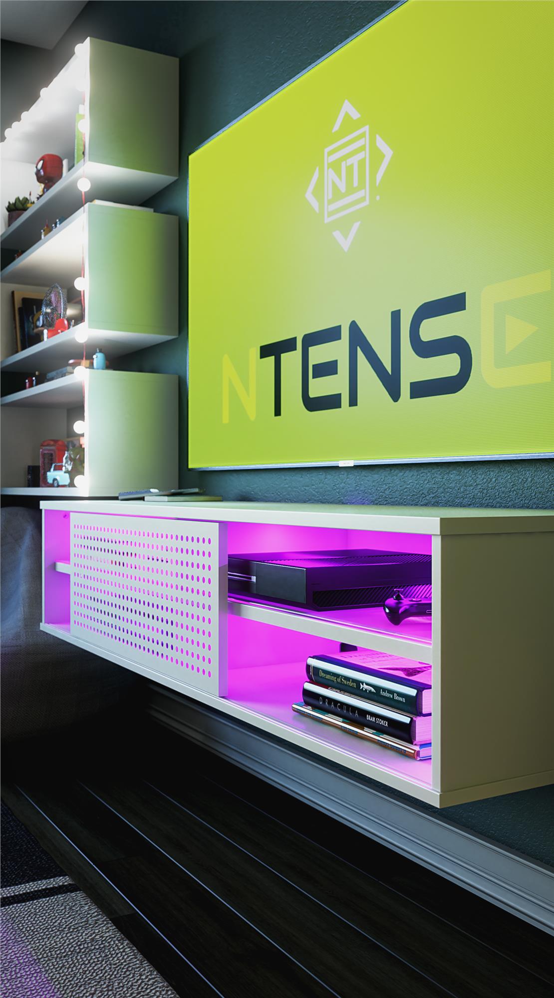 Glitch Floating TV Stand for TVs up to 60 Inches - White