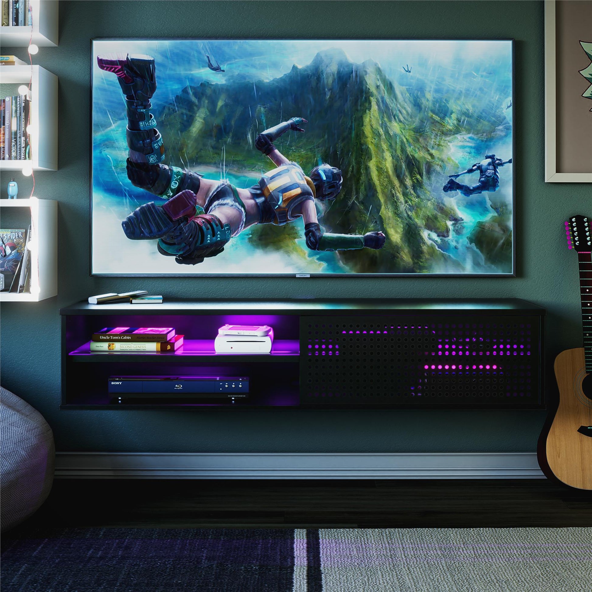 Glitch Floating TV Stand for TVs up to 60 Inches - Black