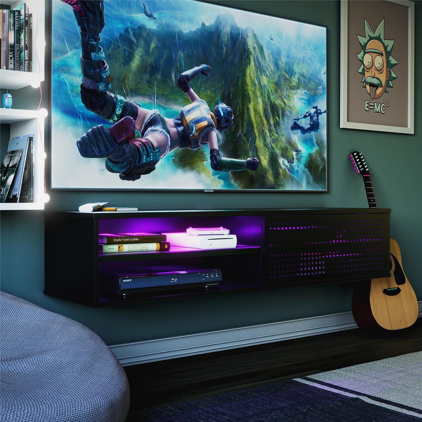 Glitch Floating TV Stand for TVs up to 60 Inches - White