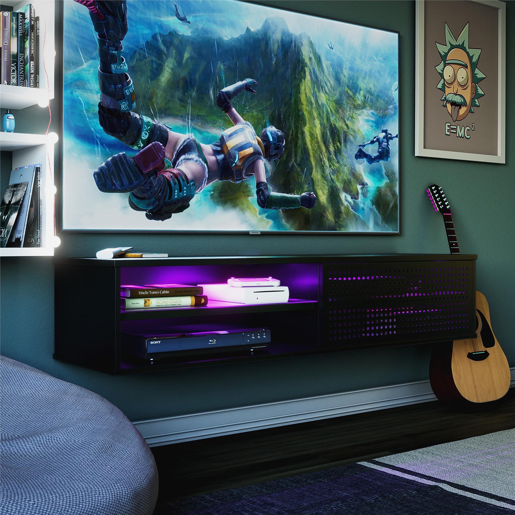 Glitch Floating TV Stand for TVs up to 60 Inches - White
