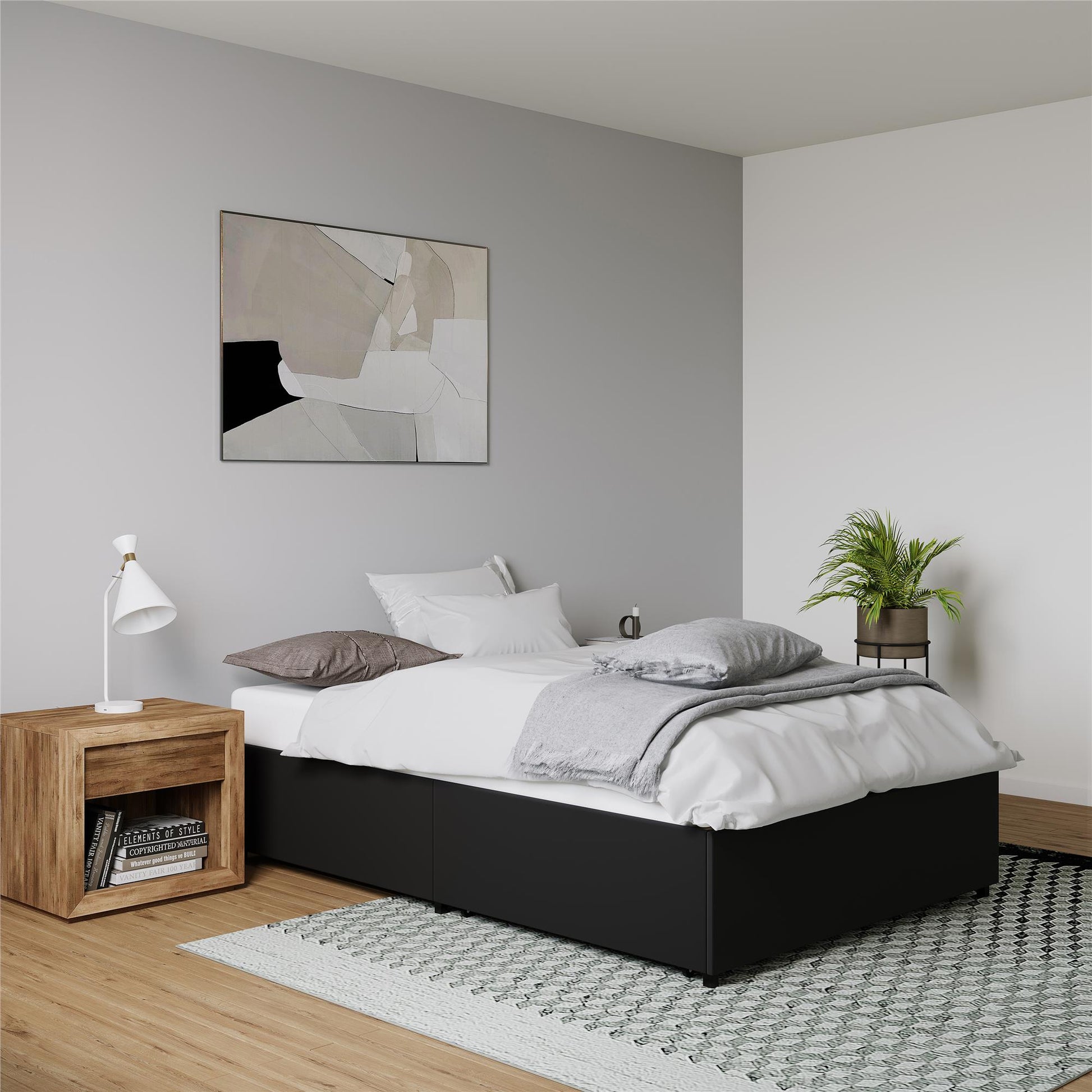 Maven Platform Bed with 2 Rollout Drawers for Storage - Black Faux Leather - Full