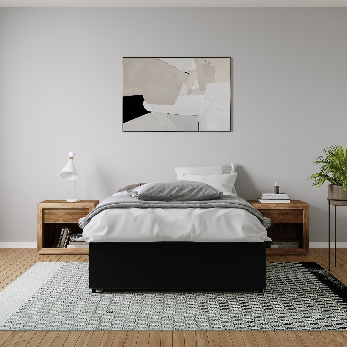 Maven Platform Bed with 2 Rollout Drawers for Storage - Black Faux Leather - Full