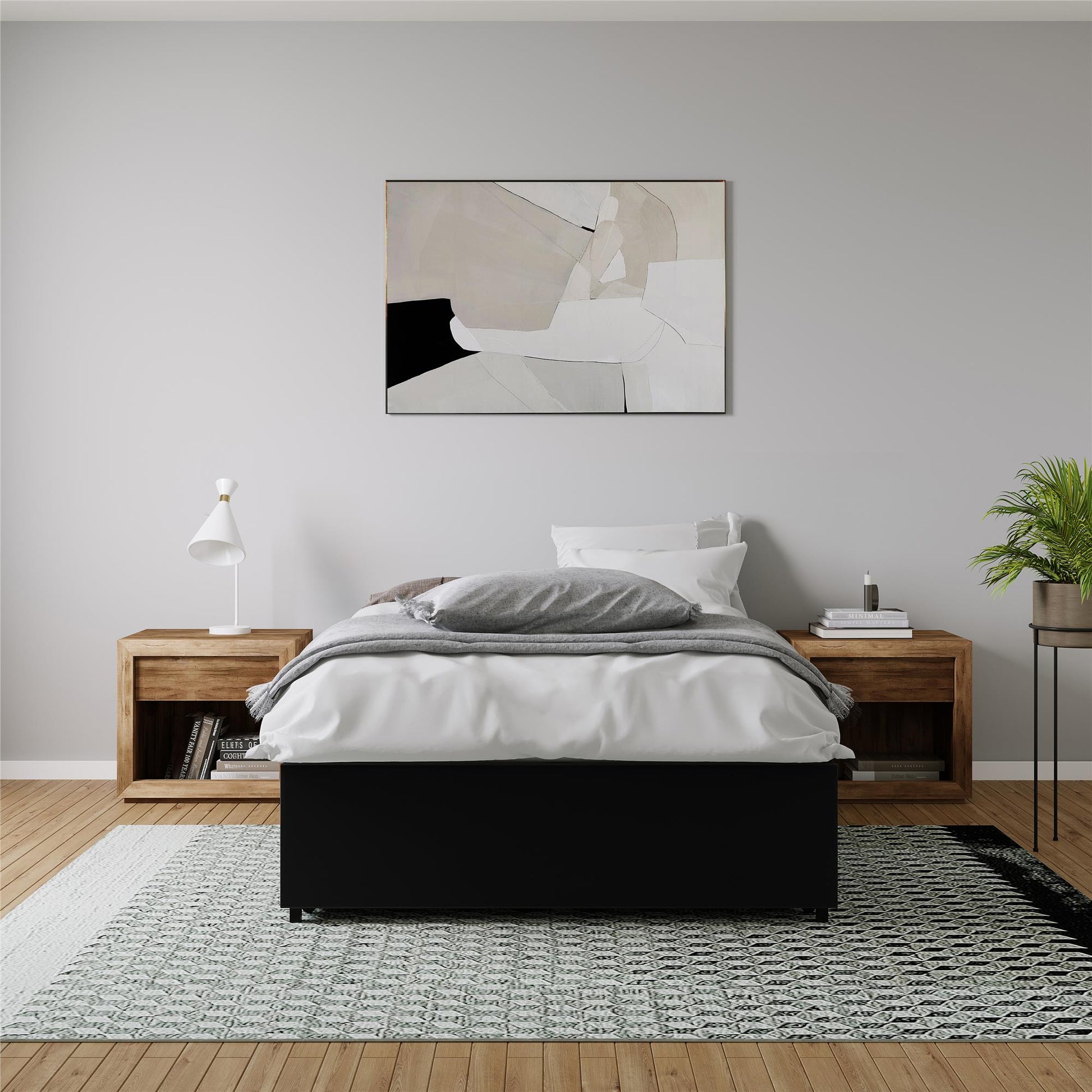 Maven Platform Bed with 2 Rollout Drawers for Storage - Black Faux Leather - Full