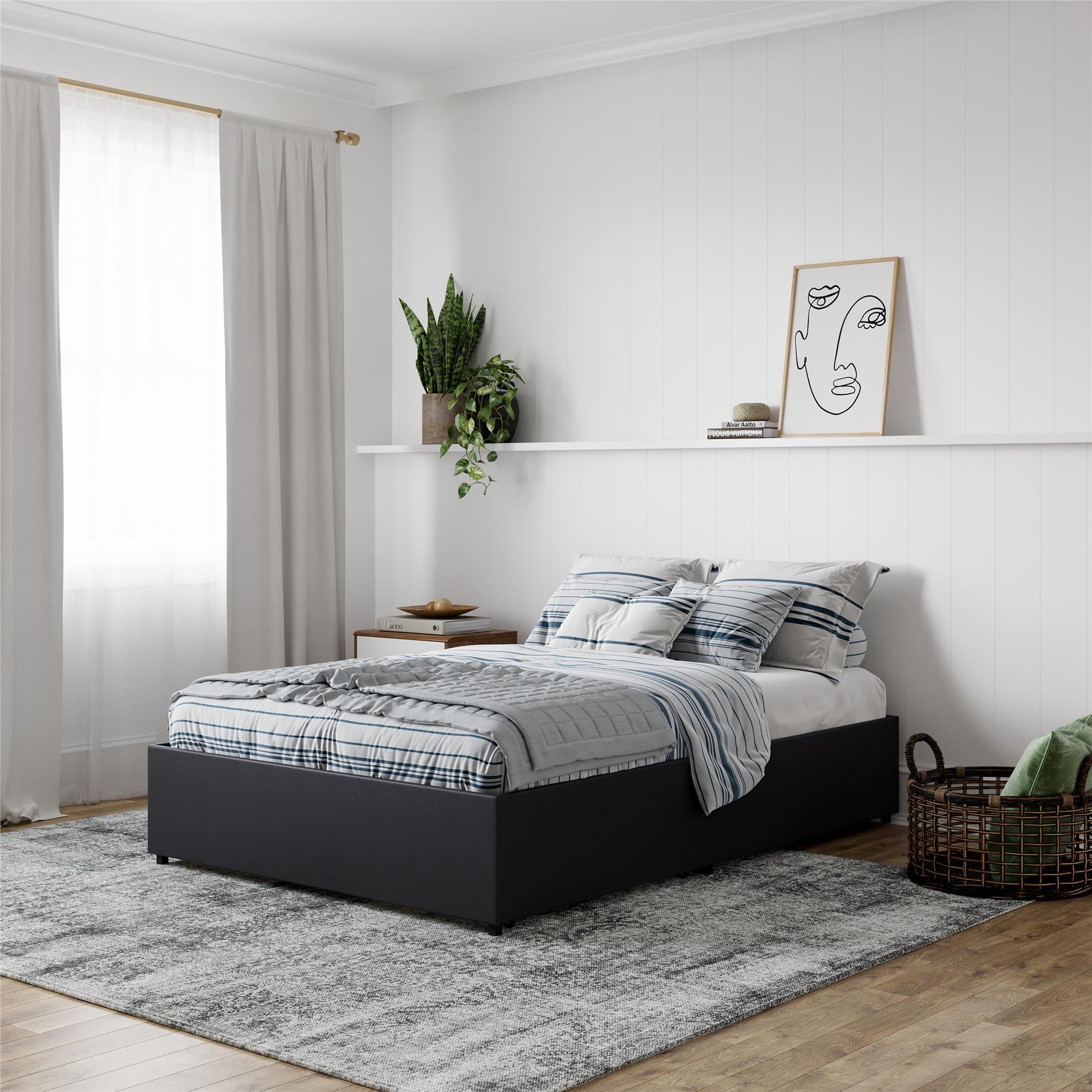 Maven Platform Bed with 2 Rollout Drawers for Storage - Black Faux Leather - Full