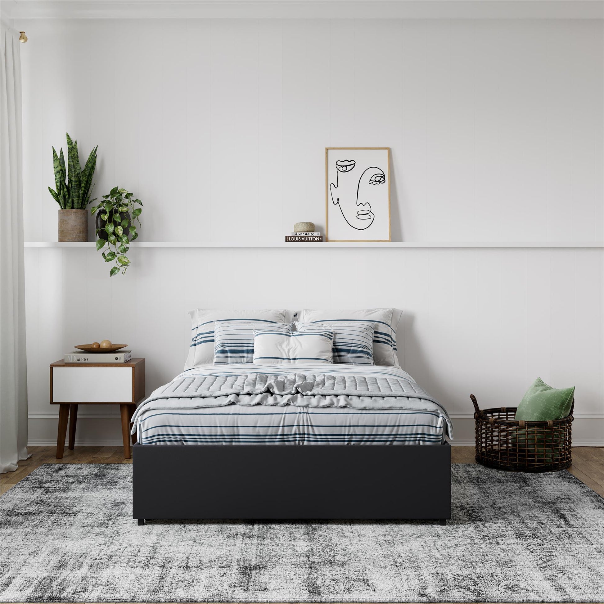 Maven Platform Bed with 2 Rollout Drawers for Storage - Black Faux Leather - Full