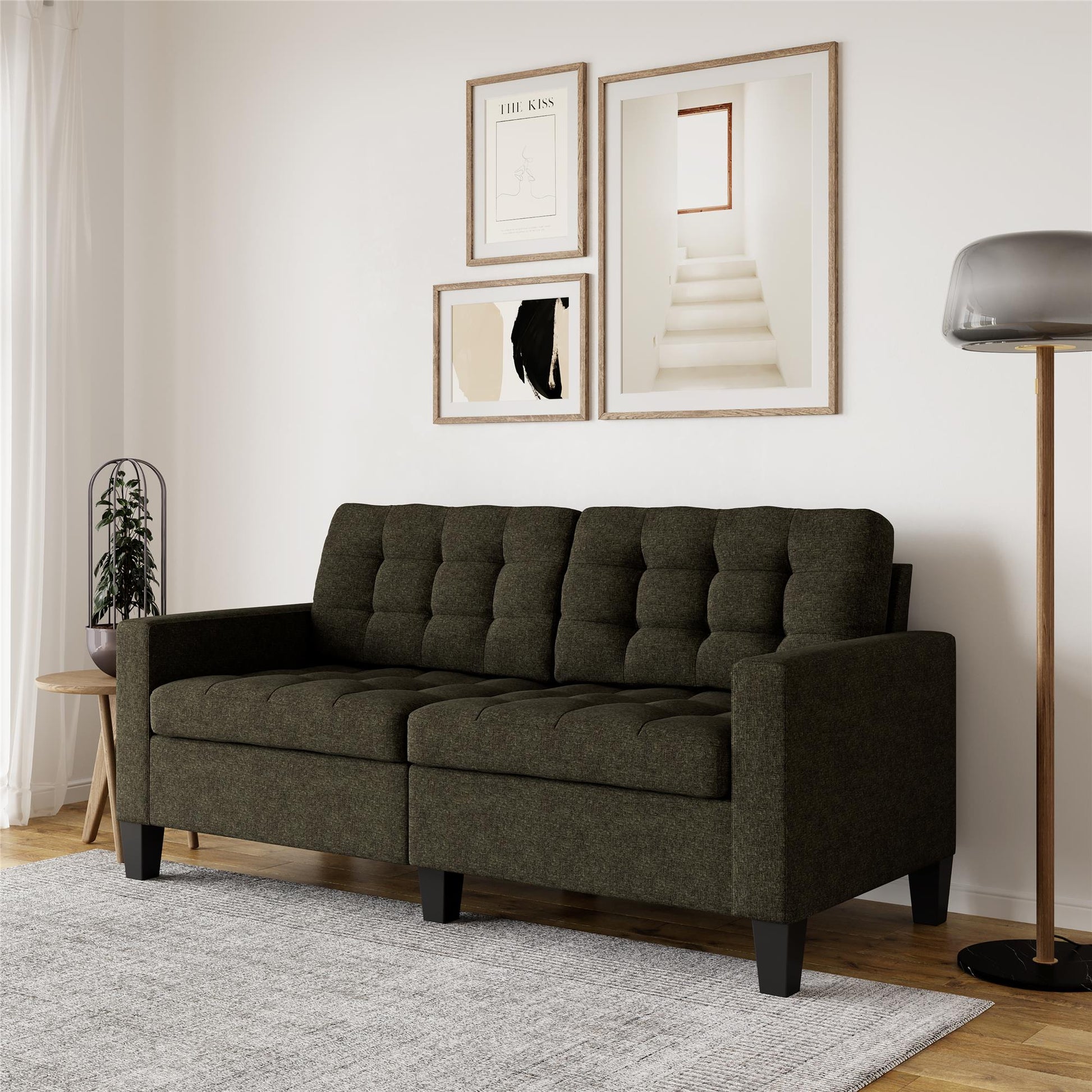 Emily Upholstered Sofa Couch with Deep Tufted Cushions - Gray