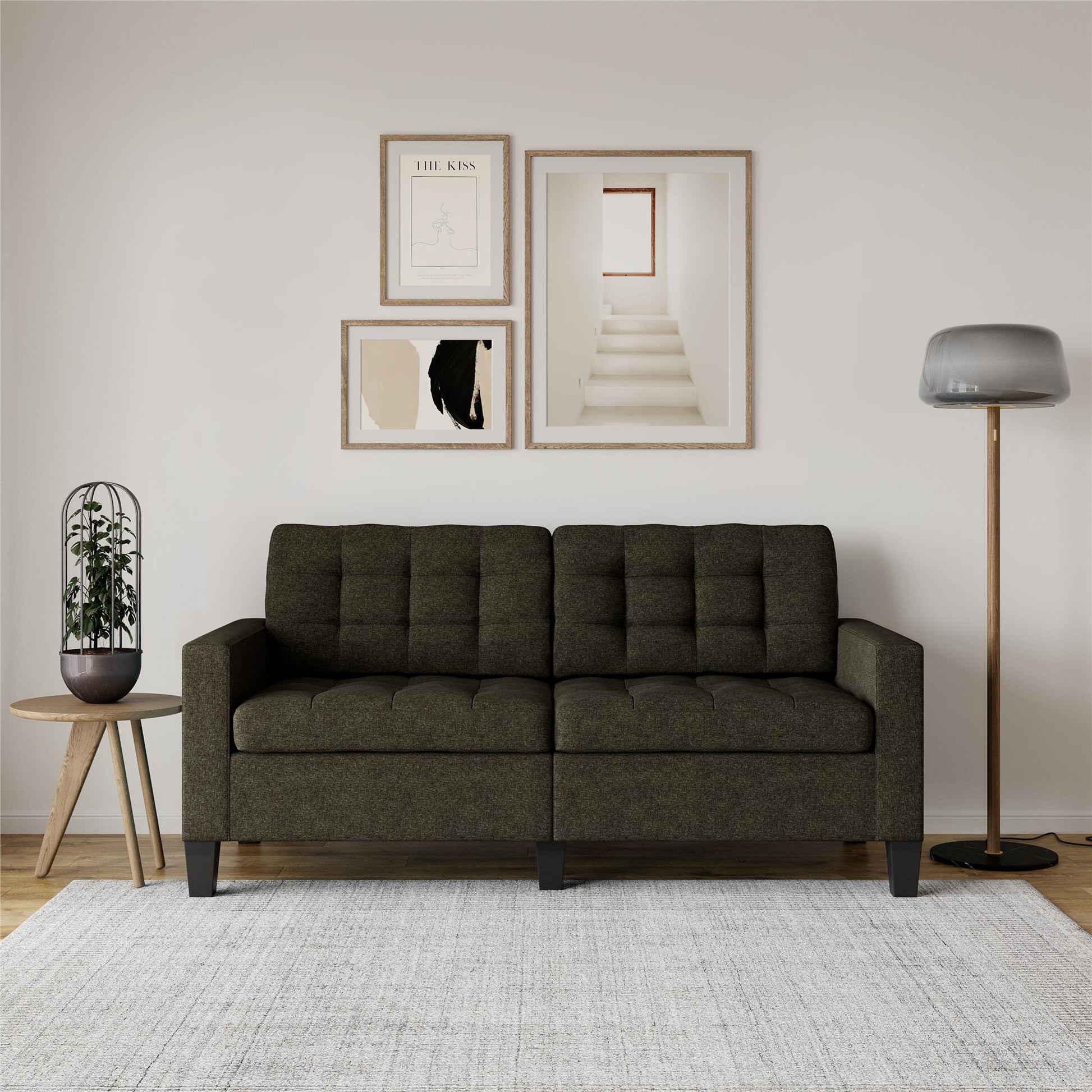 Emily Upholstered Sofa Couch with Deep Tufted Cushions - Gray