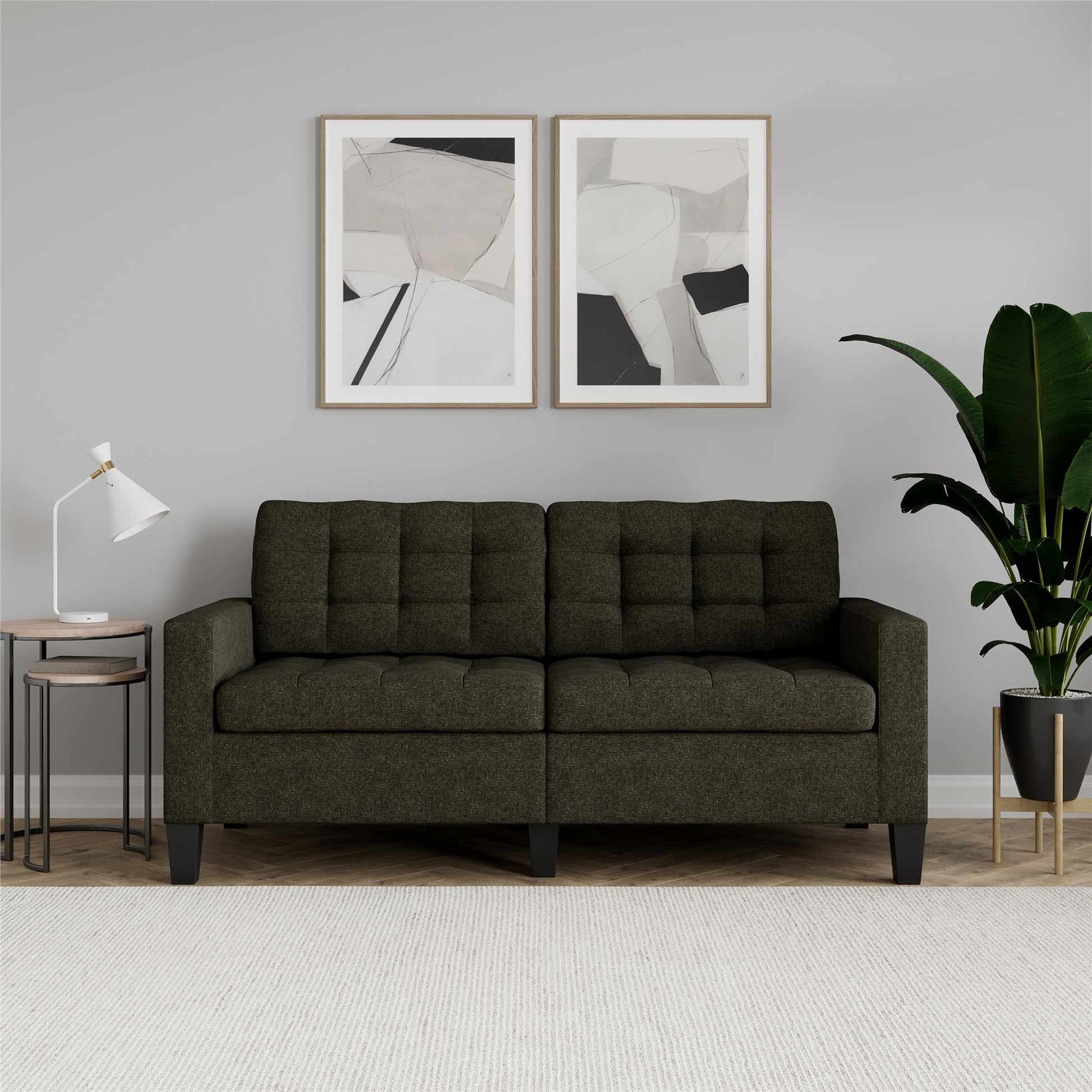 Emily Upholstered Sofa Couch with Deep Tufted Cushions - Gray