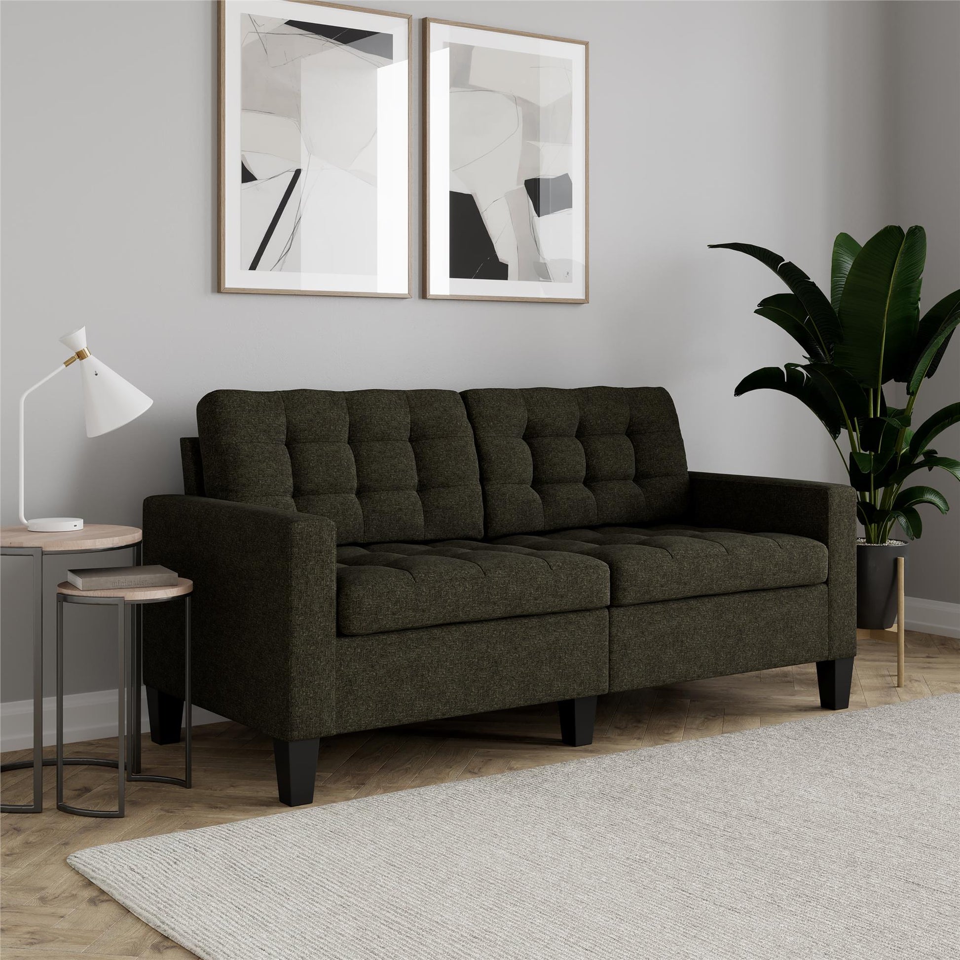 Emily Upholstered Sofa Couch with Deep Tufted Cushions - Gray