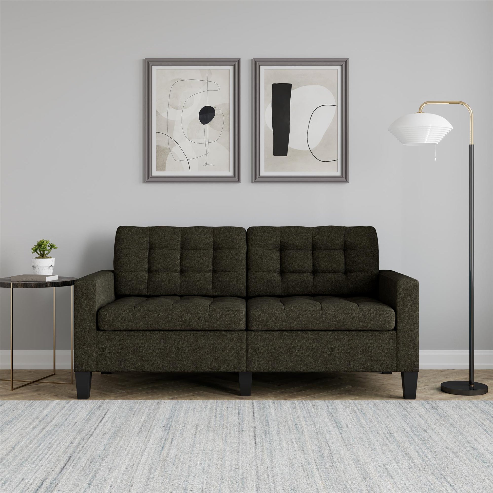 Emily Upholstered Sofa Couch with Deep Tufted Cushions - Gray