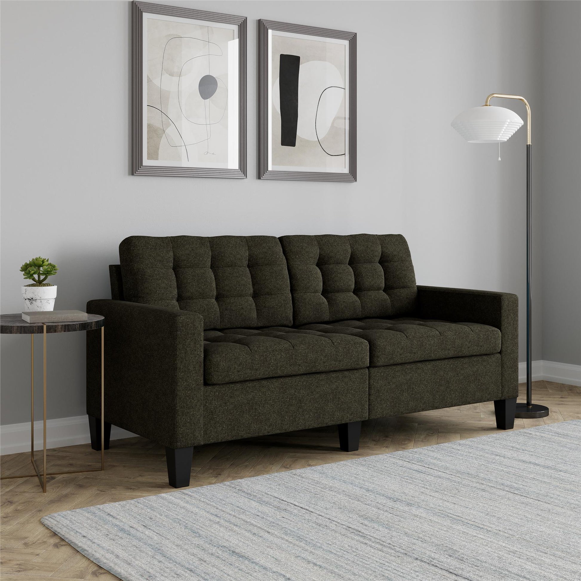 Emily Upholstered Sofa Couch with Deep Tufted Cushions - Gray