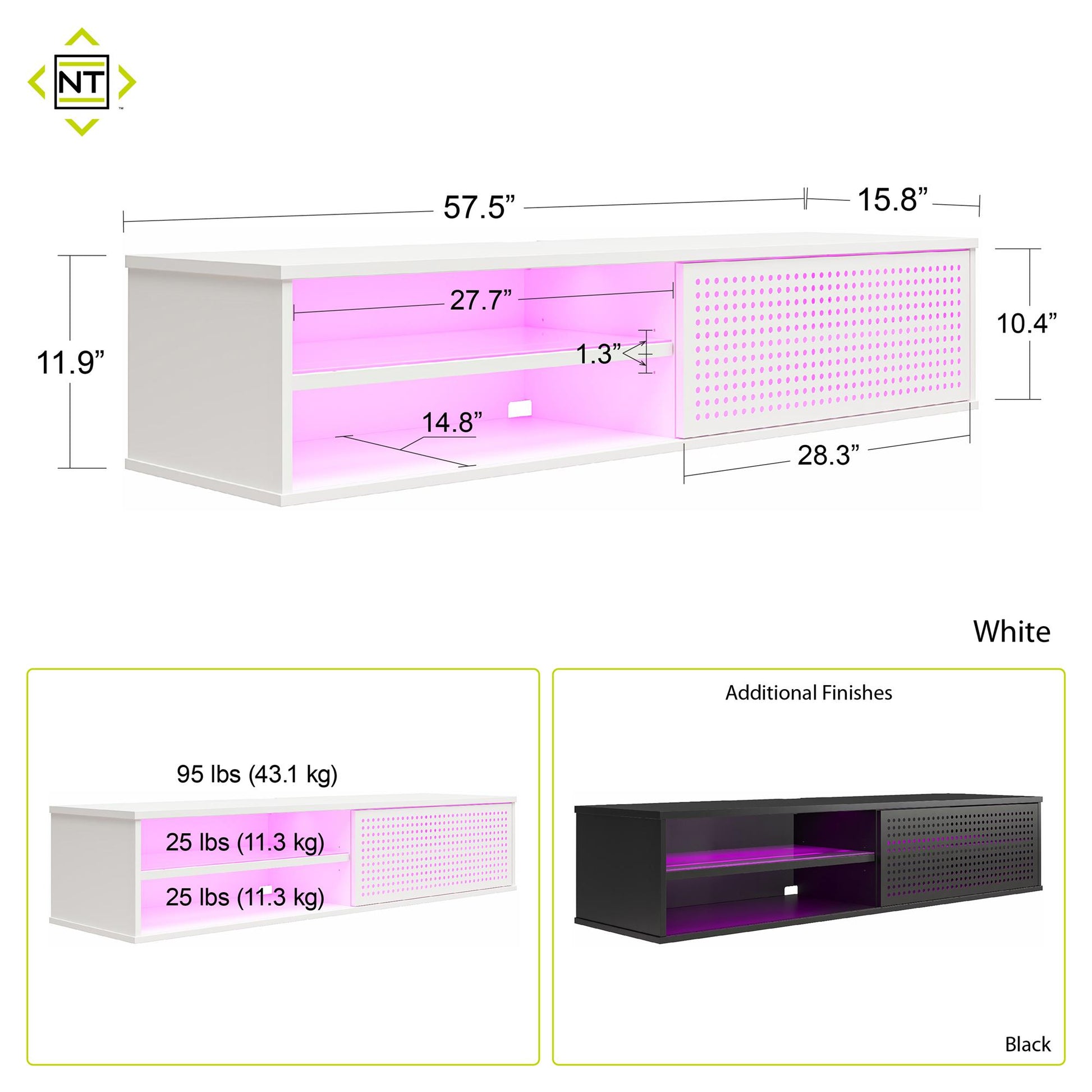 Glitch Floating TV Stand for TVs up to 60 Inches - Black
