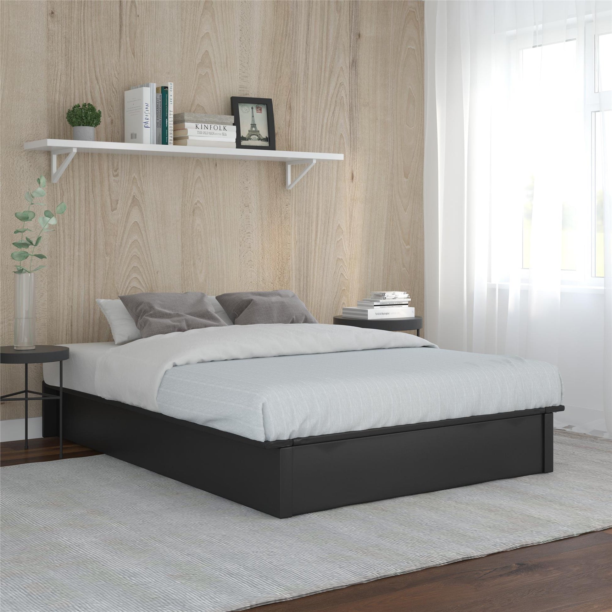 Maven Upholstered Bed with Modern Low Profile Design - Black - Full