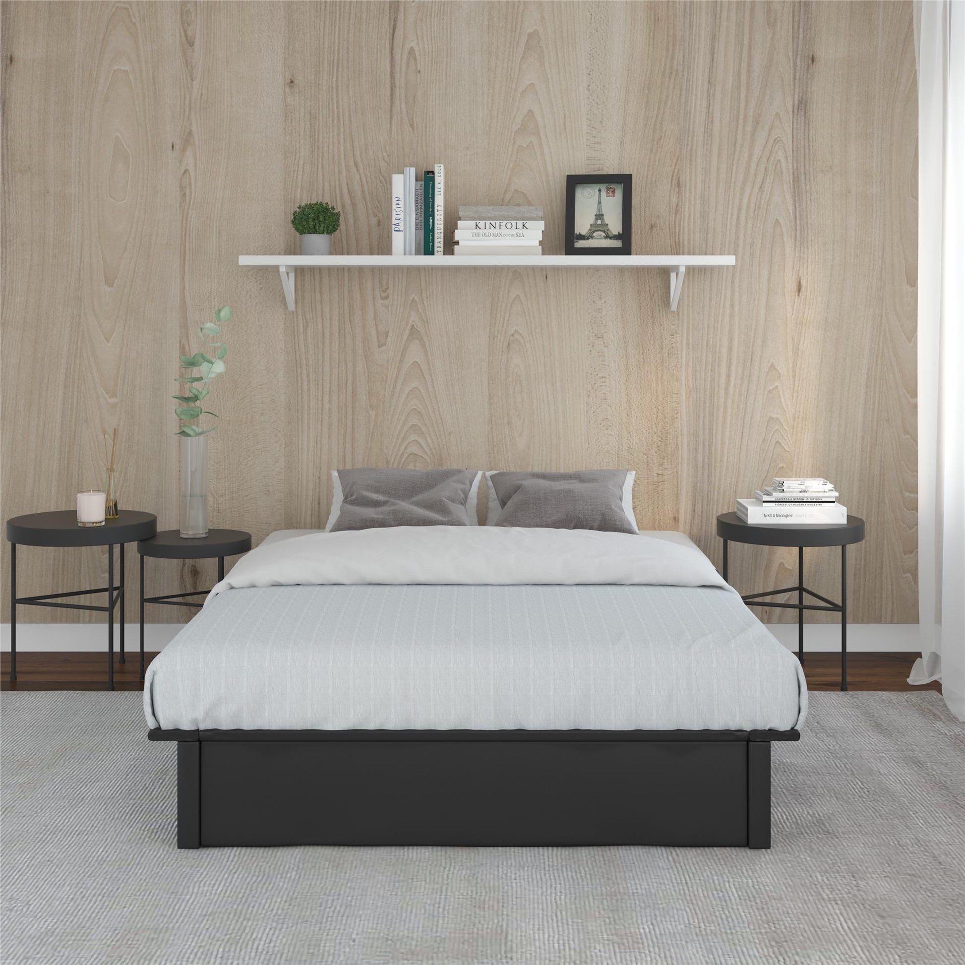 Maven Upholstered Bed with Modern Low Profile Design - Black - Full