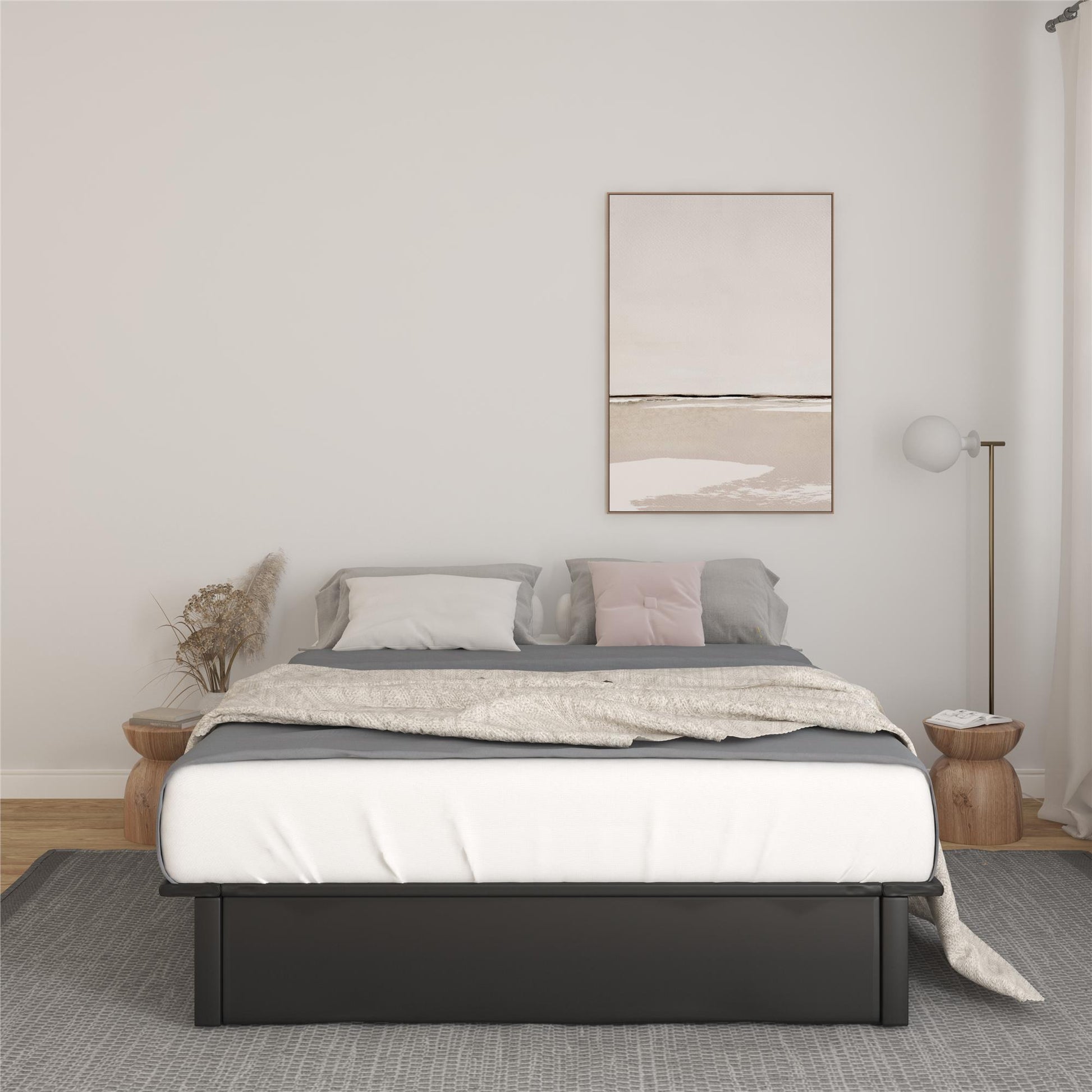 Maven Upholstered Bed with Modern Low Profile Design - Black - Queen