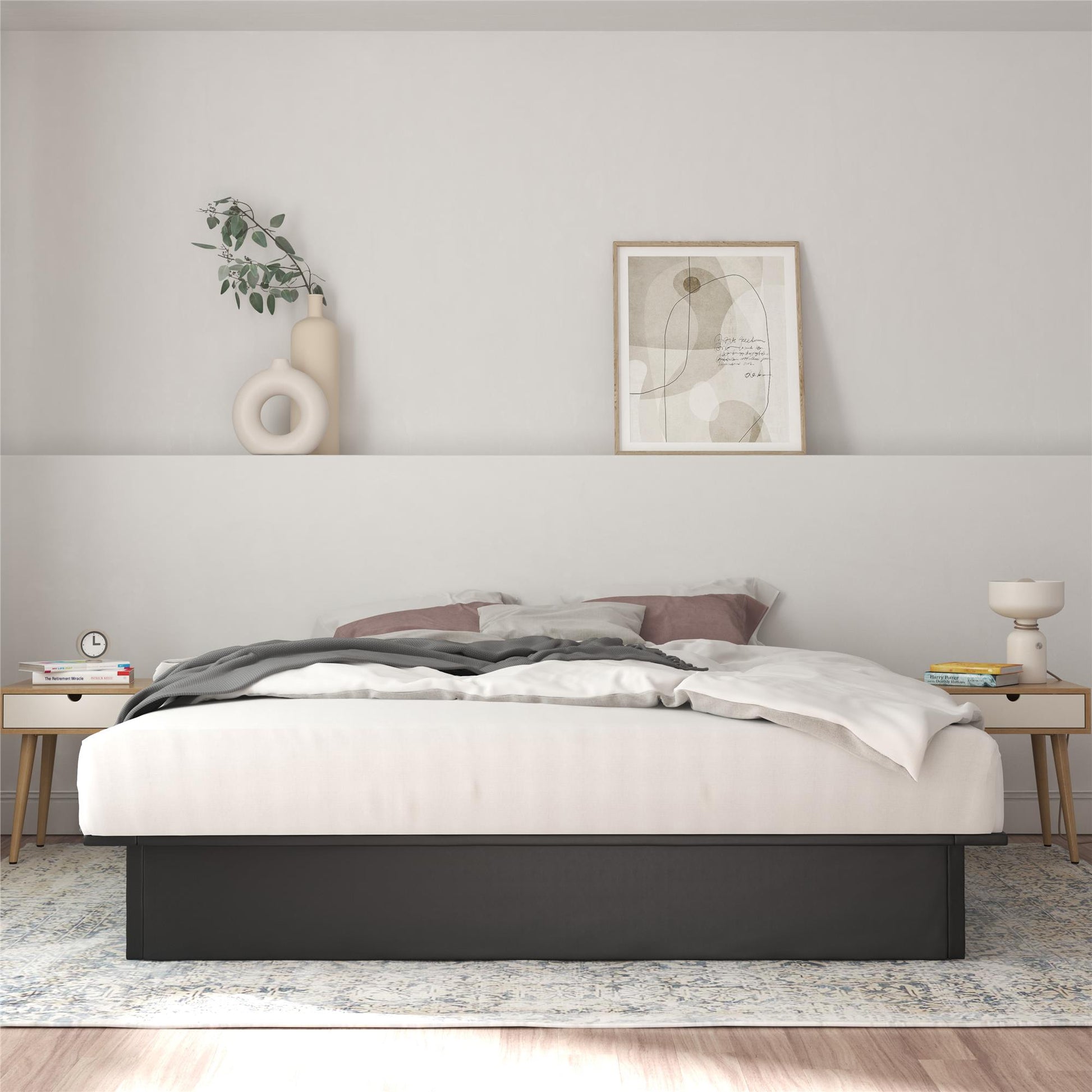 Alden Contemporary Upholstered Platform Bed with Slats - Black - King
